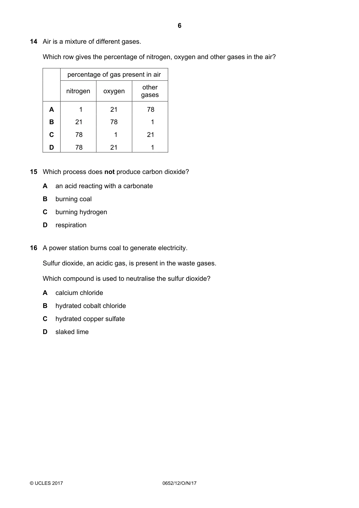 Cambridge IGCSE Physical Science 0652 2017 Oct/Nov Paper 1 · Variant 2 question paper, page 6 of 20