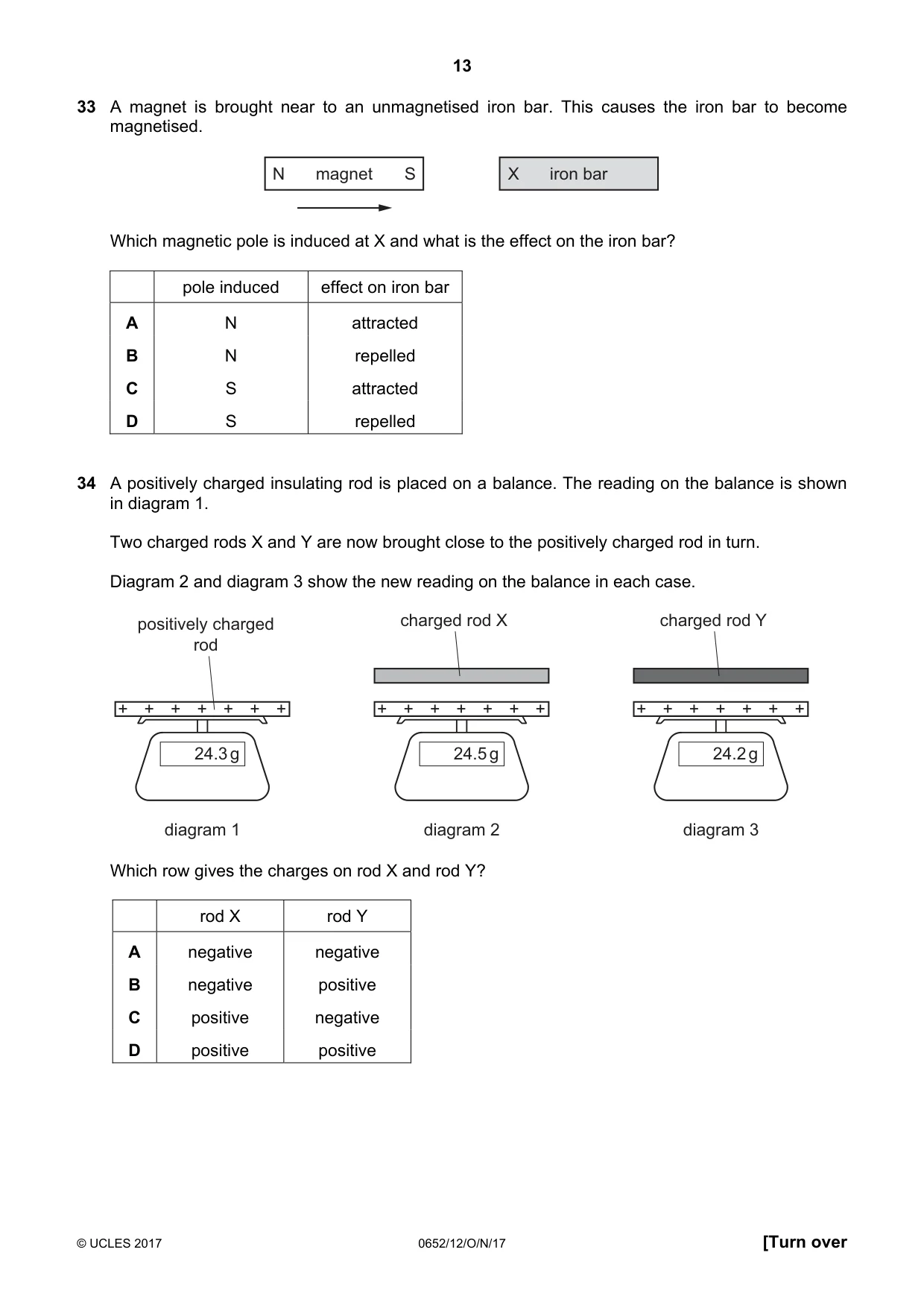 Cambridge IGCSE Physical Science 0652 2017 Oct/Nov Paper 1 · Variant 2 question paper, page 13 of 20