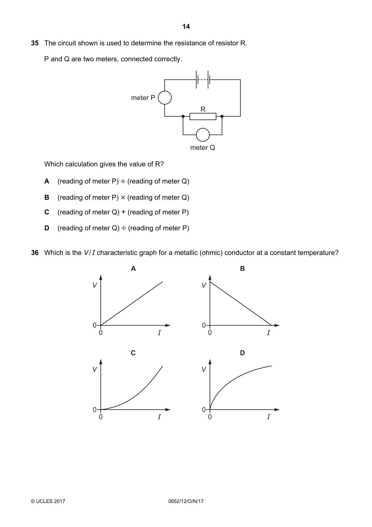 Cambridge IGCSE Physical Science 0652 2017 Oct/Nov Paper 1 · Variant 2 question paper, page 14 of 20