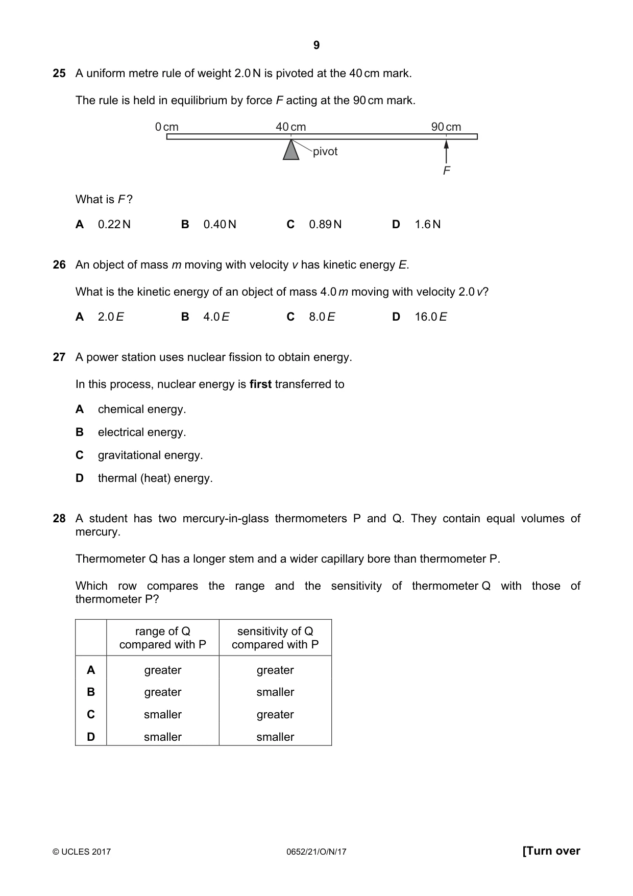 Cambridge IGCSE Physical Science 0652 2017 Oct/Nov Paper 2 · Variant 1 question paper, page 9 of 16