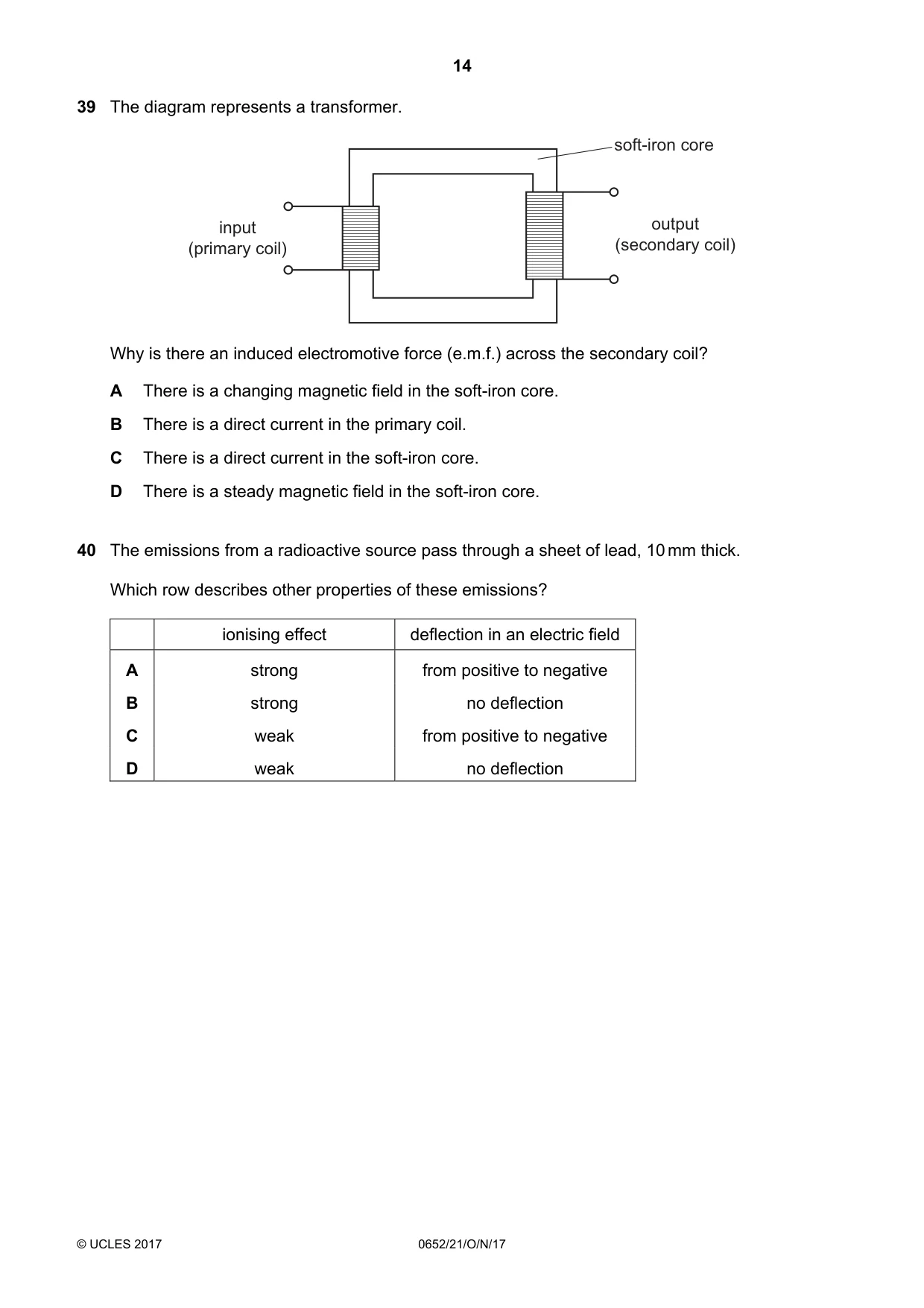 Cambridge IGCSE Physical Science 0652 2017 Oct/Nov Paper 2 · Variant 1 question paper, page 14 of 16