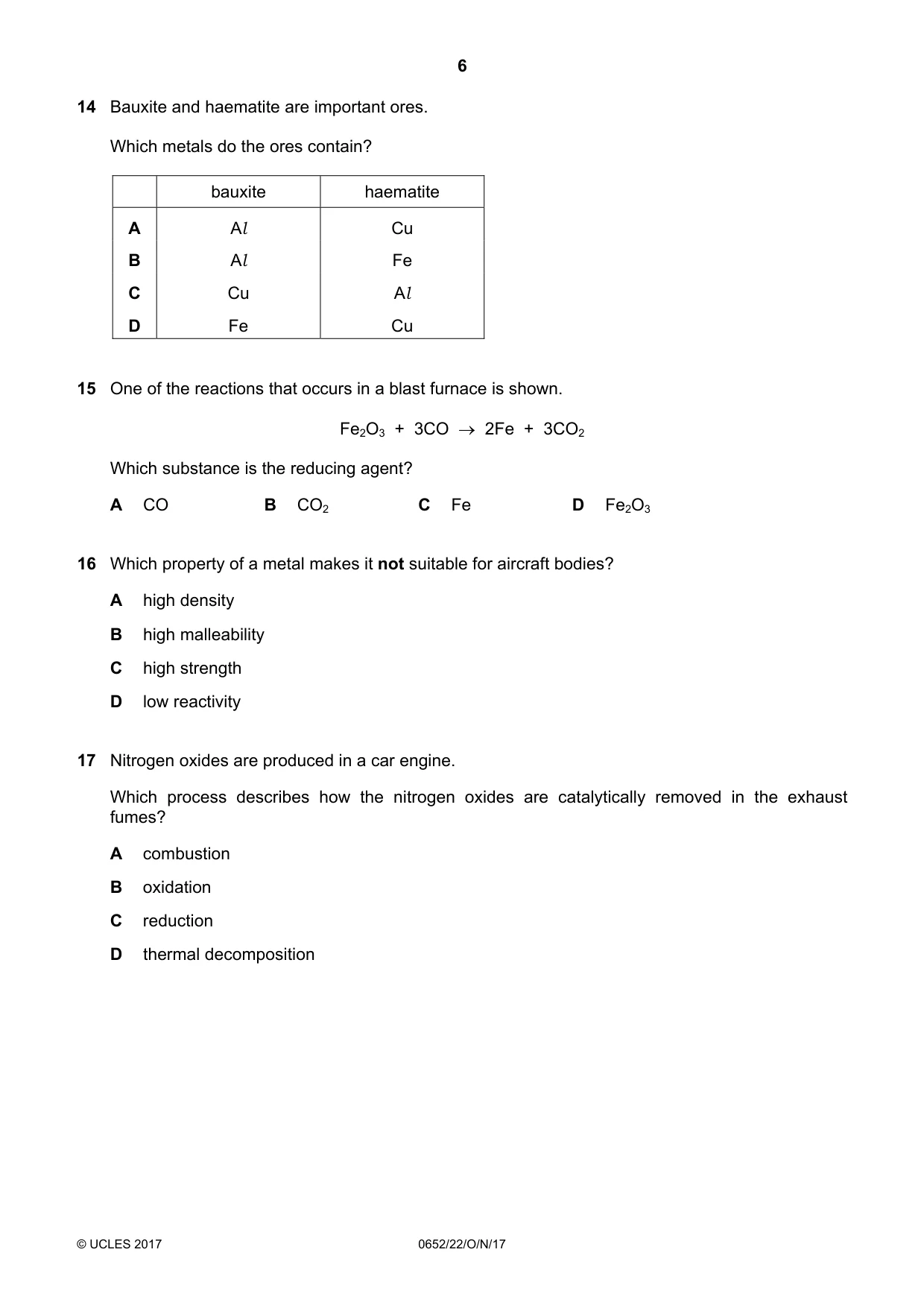 Cambridge IGCSE Physical Science 0652 2017 Oct/Nov Paper 2 · Variant 2 question paper, page 6 of 16