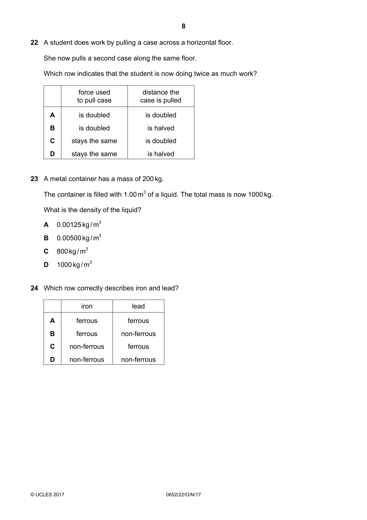 Cambridge IGCSE Physical Science 0652 2017 Oct/Nov Paper 2 · Variant 2 question paper, page 8 of 16