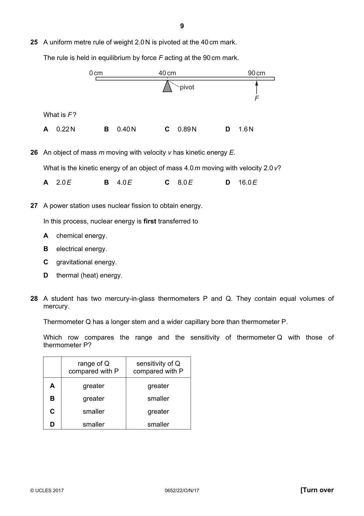 Cambridge IGCSE Physical Science 0652 2017 Oct/Nov Paper 2 · Variant 2 question paper, page 9 of 16