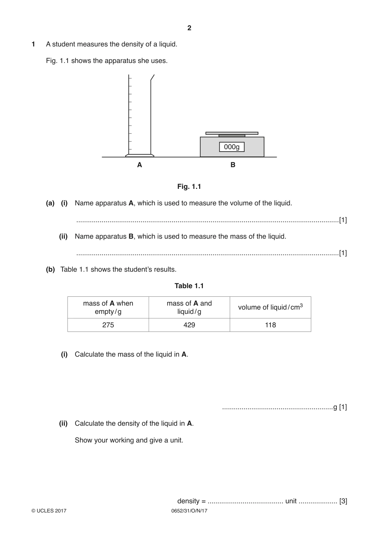 Cambridge IGCSE Physical Science 0652 2017 Oct/Nov Paper 3 · Variant 1 question paper, page 2 of 20