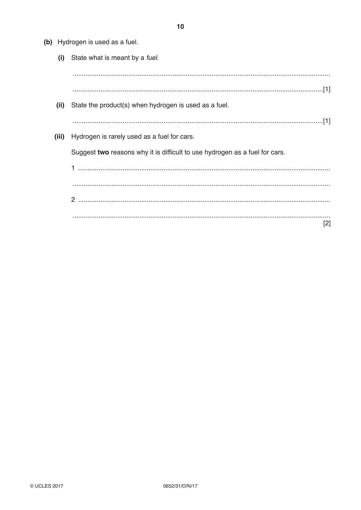 Cambridge IGCSE Physical Science 0652 2017 Oct/Nov Paper 3 · Variant 1 question paper, page 10 of 20