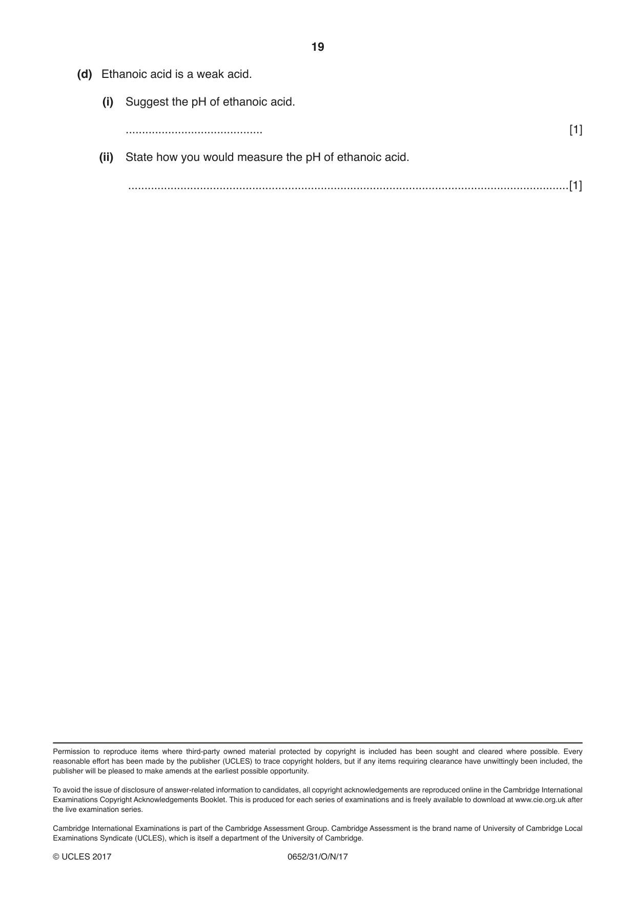 Cambridge IGCSE Physical Science 0652 2017 Oct/Nov Paper 3 · Variant 1 question paper, page 19 of 20