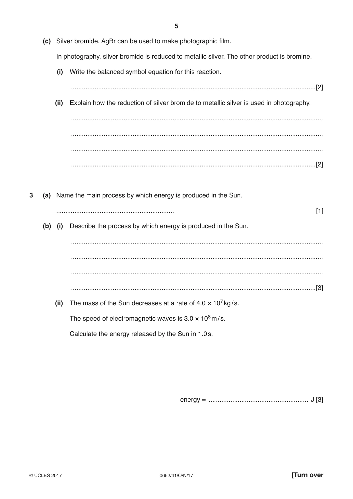 Cambridge IGCSE Physical Science 0652 2017 Oct/Nov Paper 4 · Variant 1 question paper, page 5 of 20