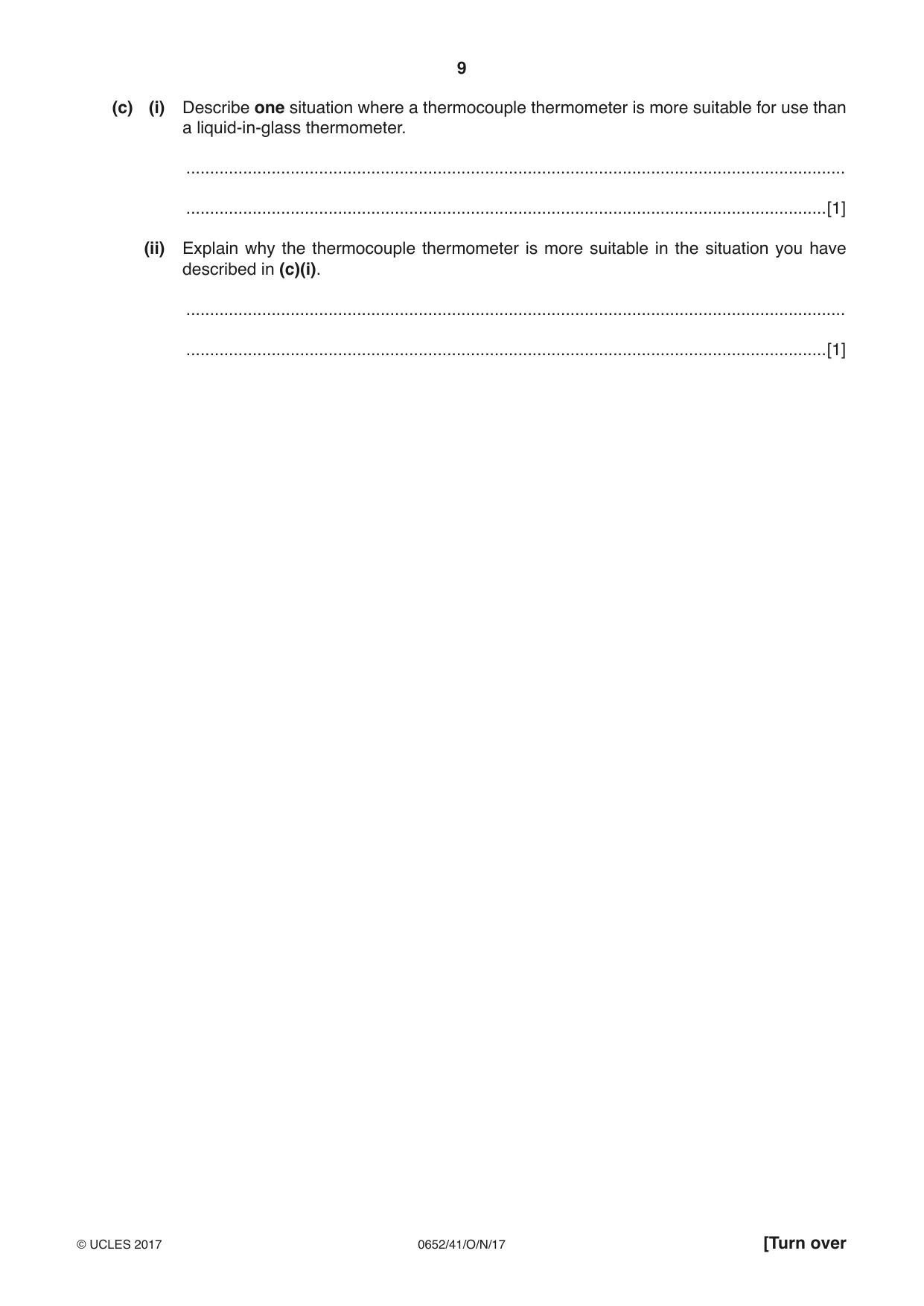 Cambridge IGCSE Physical Science 0652 2017 Oct/Nov Paper 4 · Variant 1 question paper, page 9 of 20