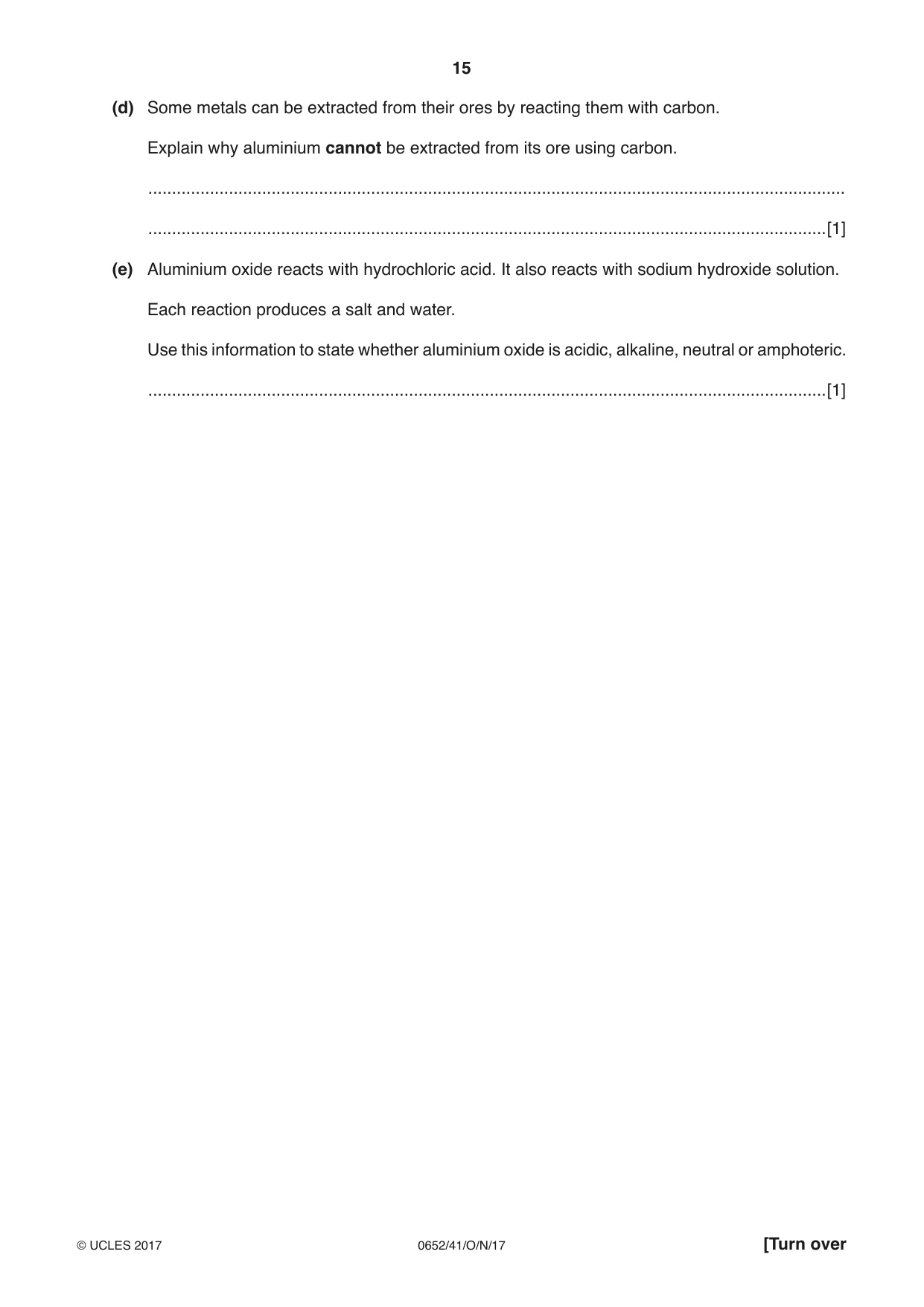 Cambridge IGCSE Physical Science 0652 2017 Oct/Nov Paper 4 · Variant 1 question paper, page 15 of 20