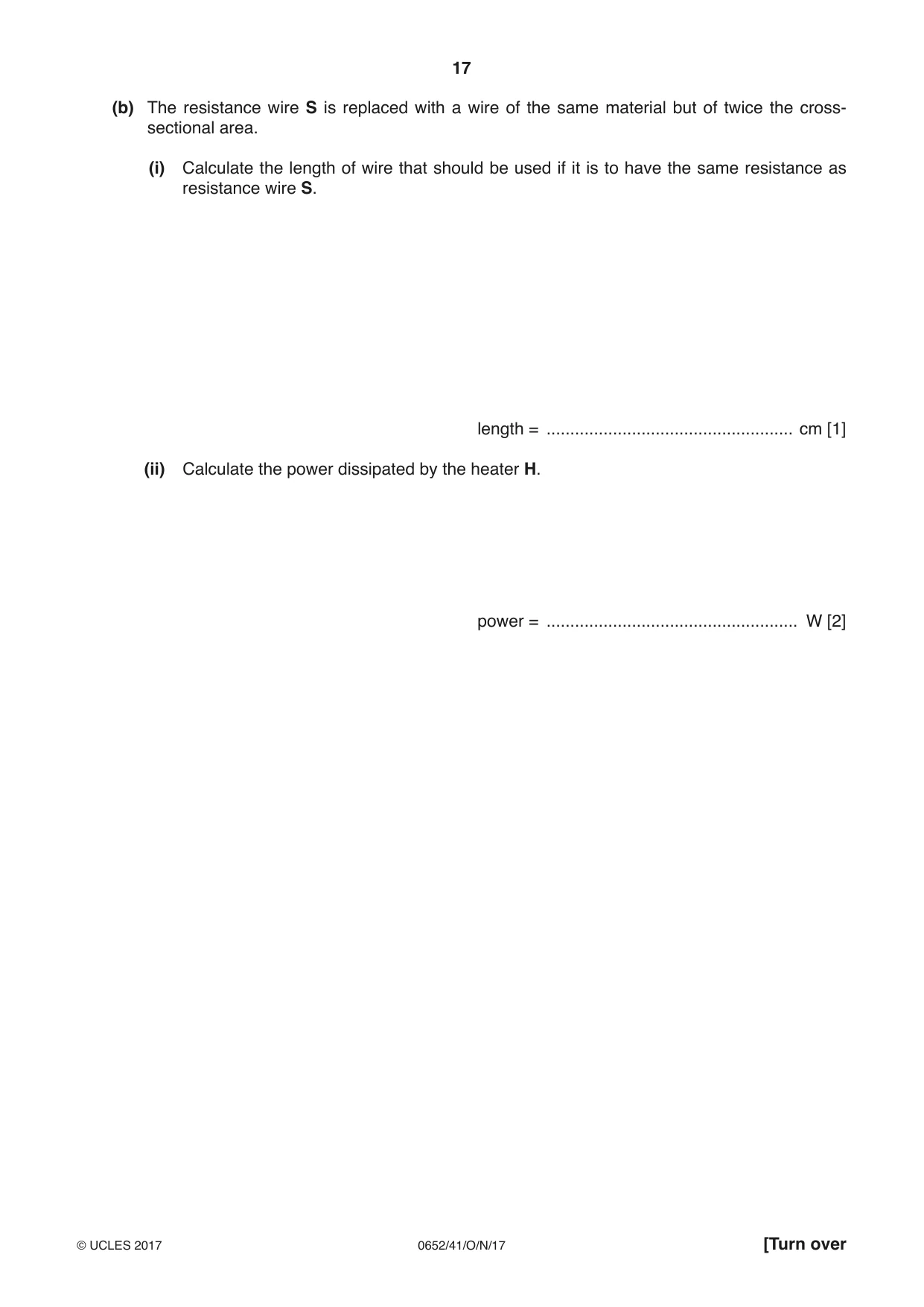 Cambridge IGCSE Physical Science 0652 2017 Oct/Nov Paper 4 · Variant 1 question paper, page 17 of 20