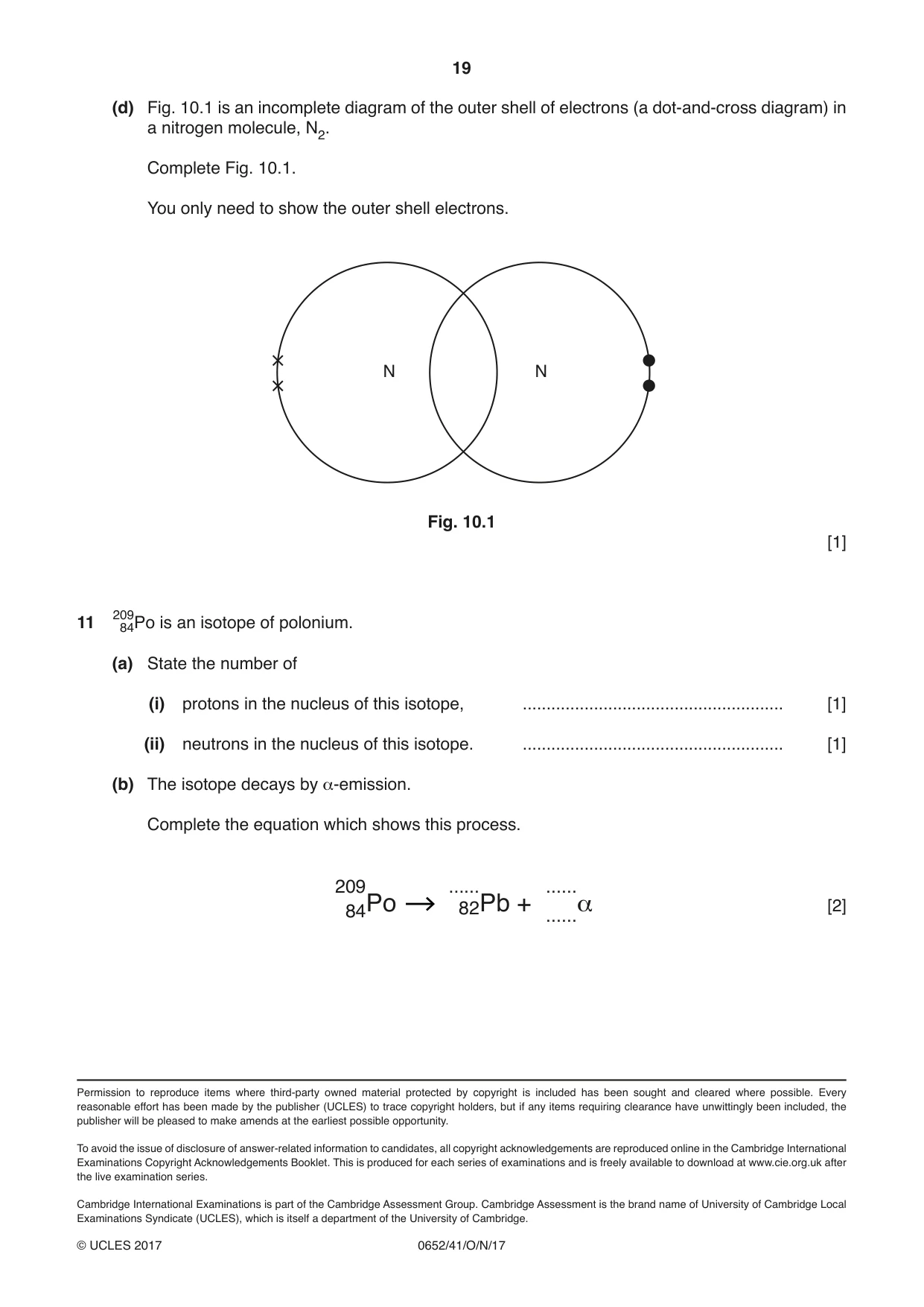 Cambridge IGCSE Physical Science 0652 2017 Oct/Nov Paper 4 · Variant 1 question paper, page 19 of 20