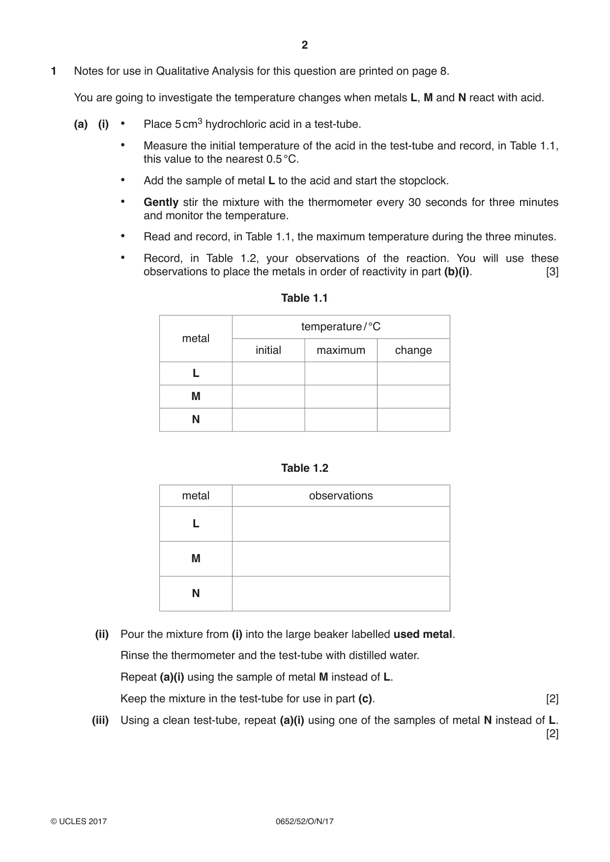 Cambridge IGCSE Physical Science 0652 2017 Oct/Nov Paper 5 · Variant 2 question paper, page 2 of 8