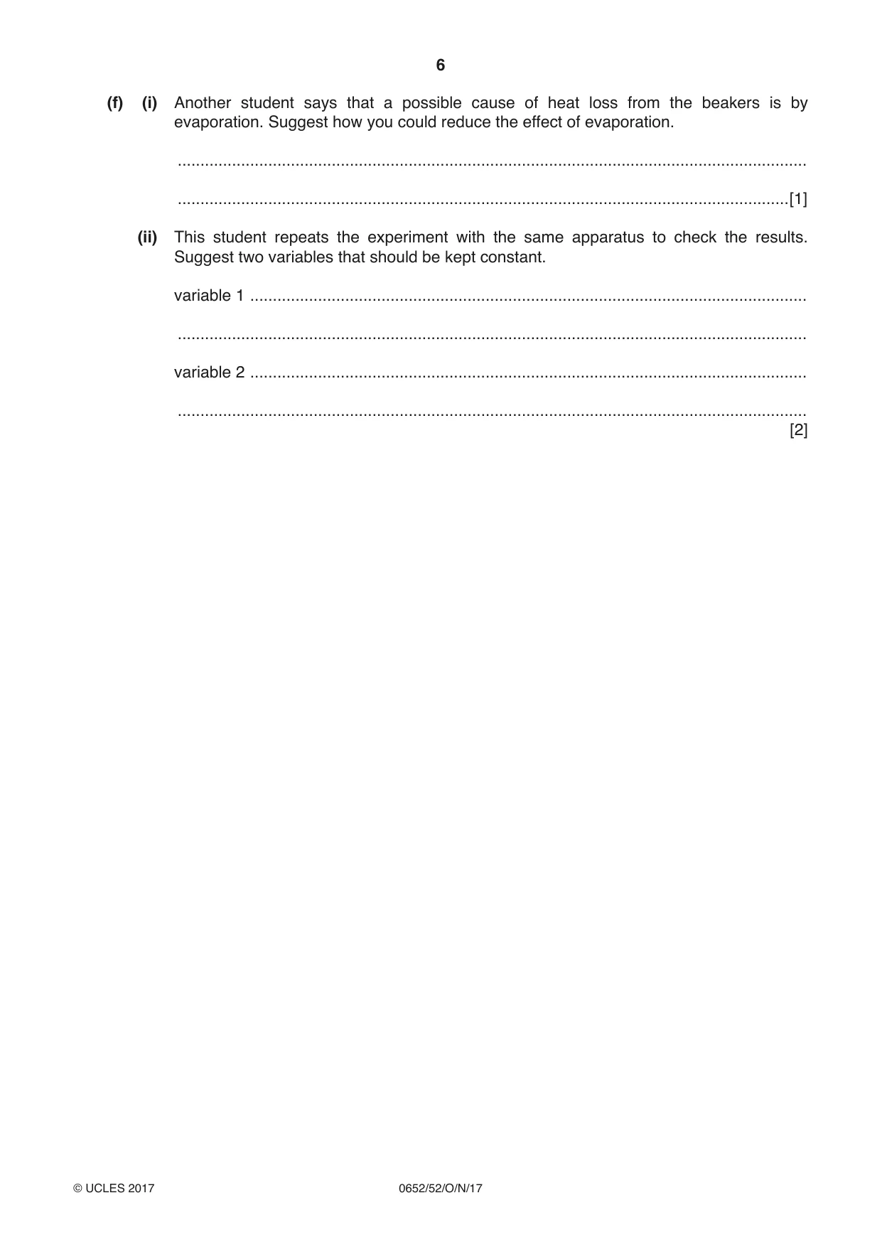 Cambridge IGCSE Physical Science 0652 2017 Oct/Nov Paper 5 · Variant 2 question paper, page 6 of 8
