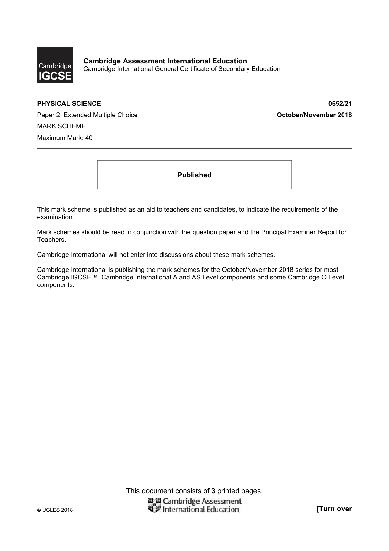Mark scheme, page 1 of 3