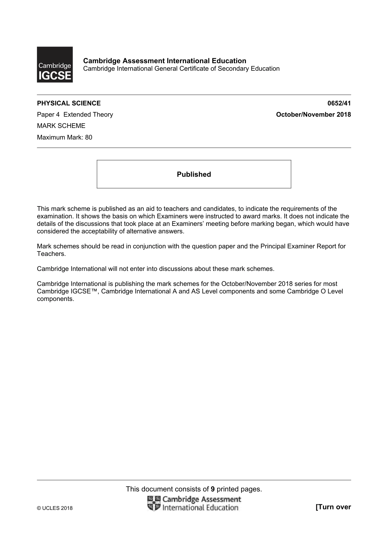 Mark scheme, page 1 of 9