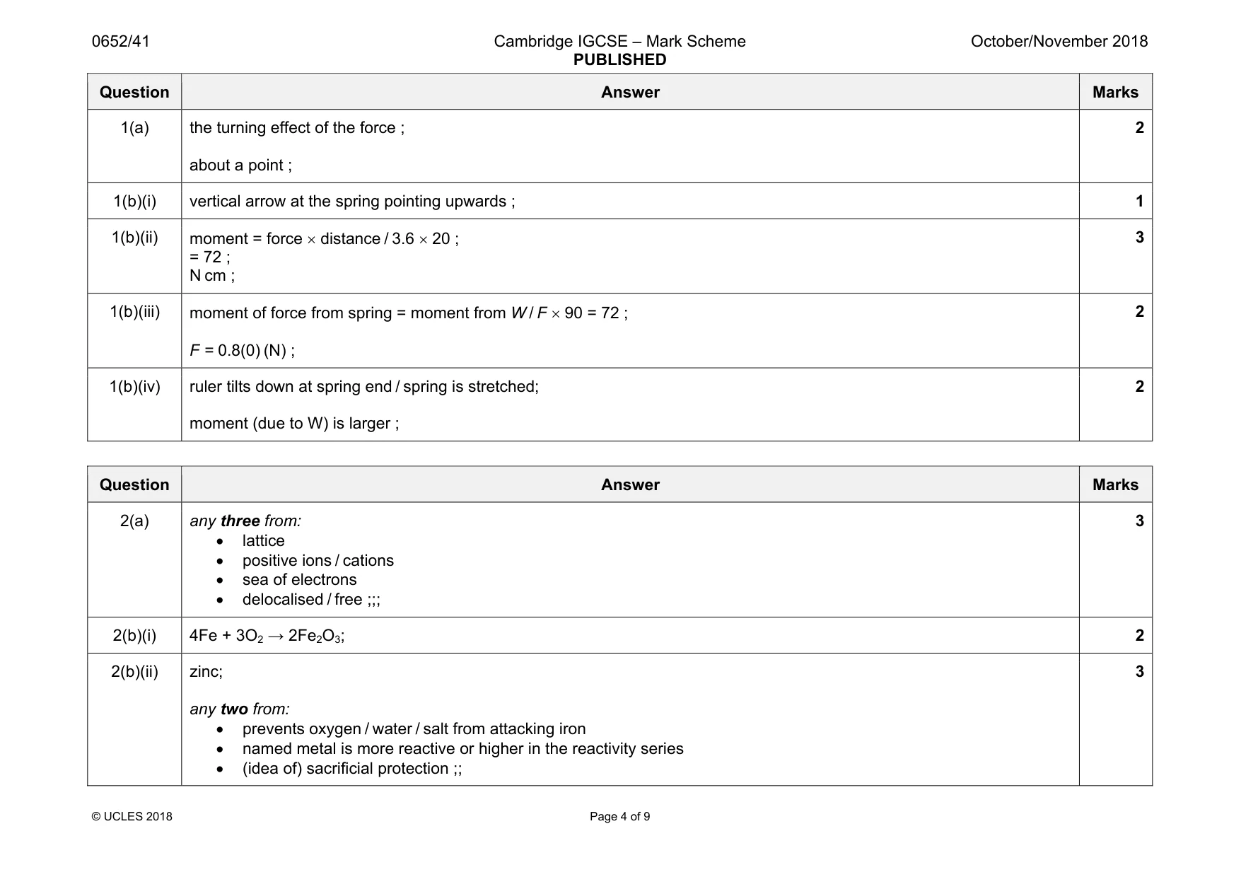 Mark scheme, page 4 of 9