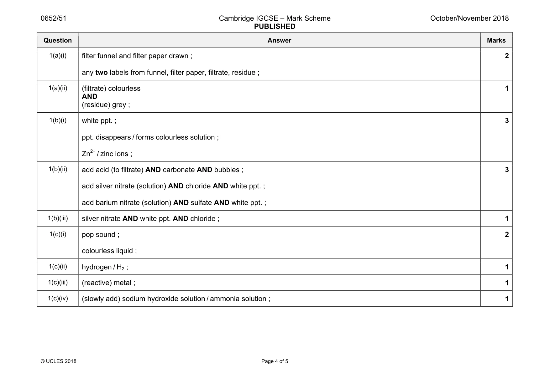 Mark scheme, page 4 of 5