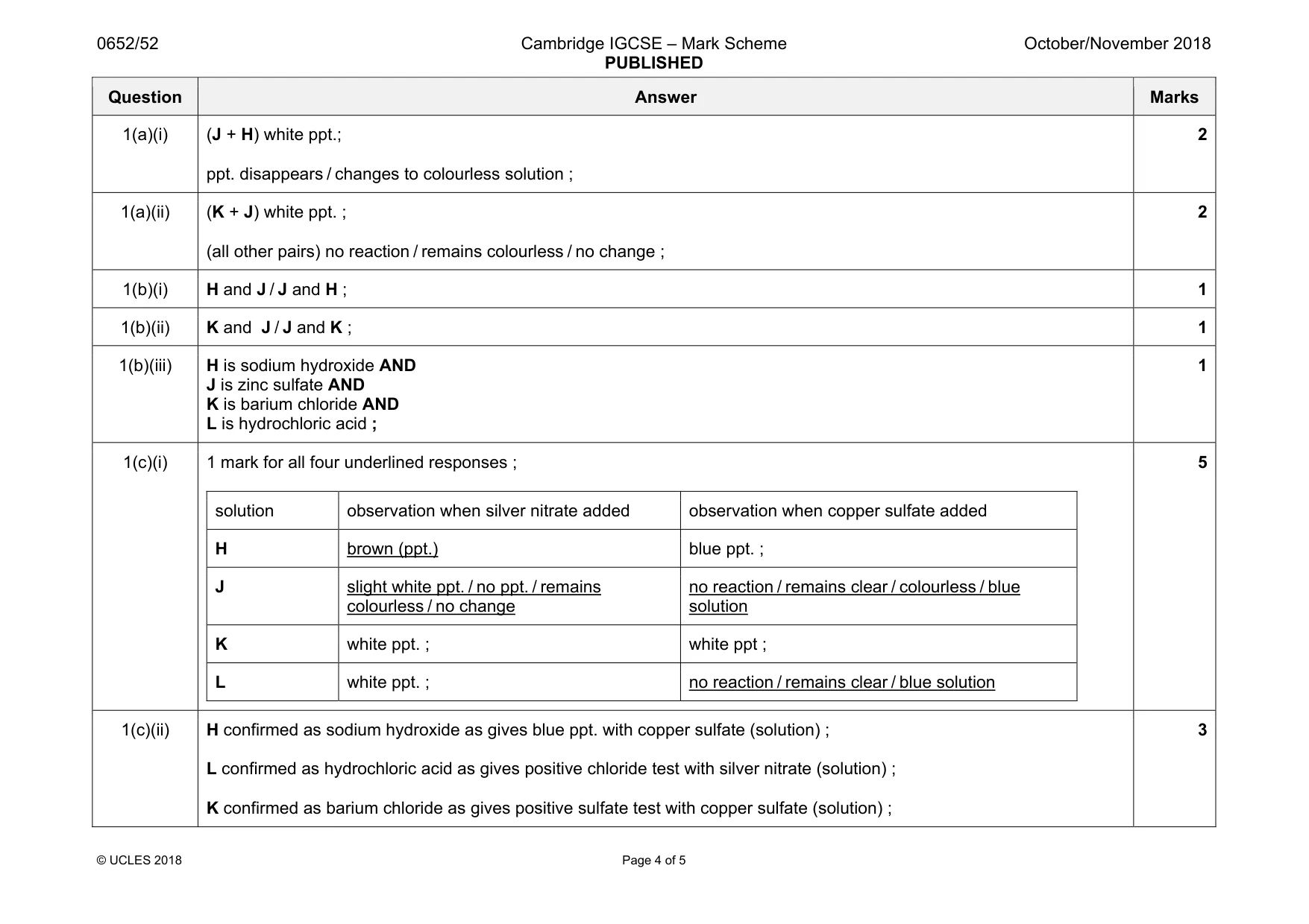 Mark scheme, page 4 of 5