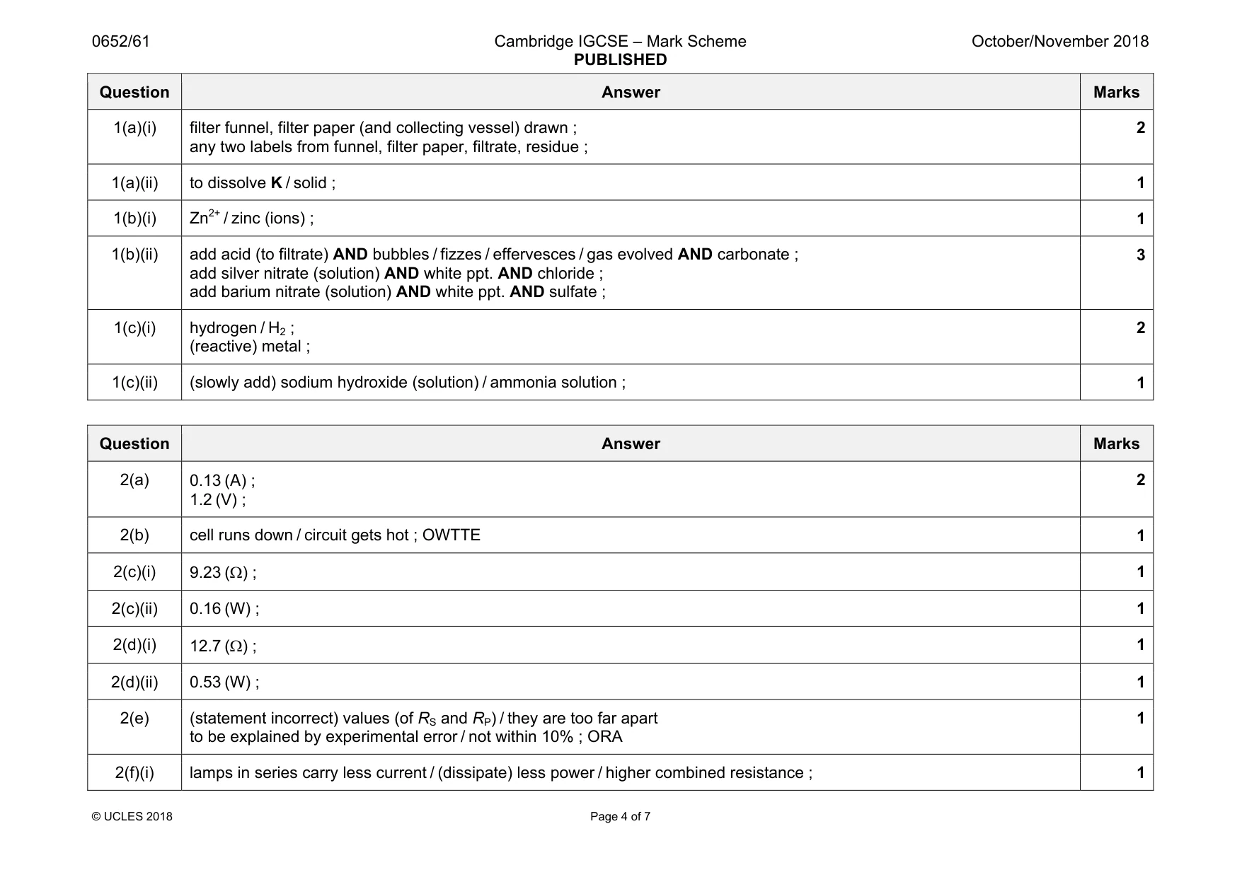 Mark scheme, page 4 of 7