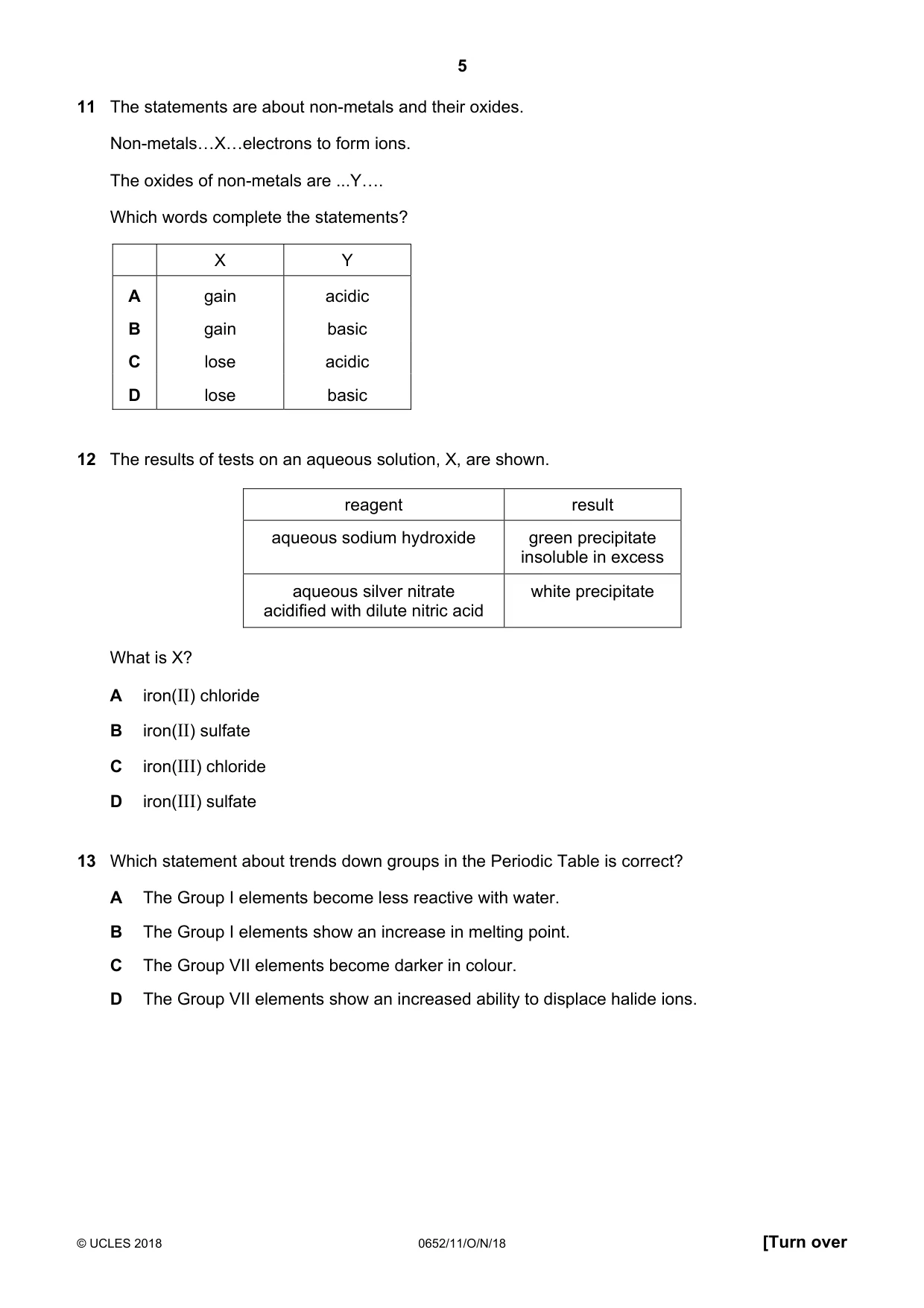 Cambridge IGCSE Physical Science 0652 2018 Oct/Nov Paper 1 · Variant 1 question paper, page 5 of 20