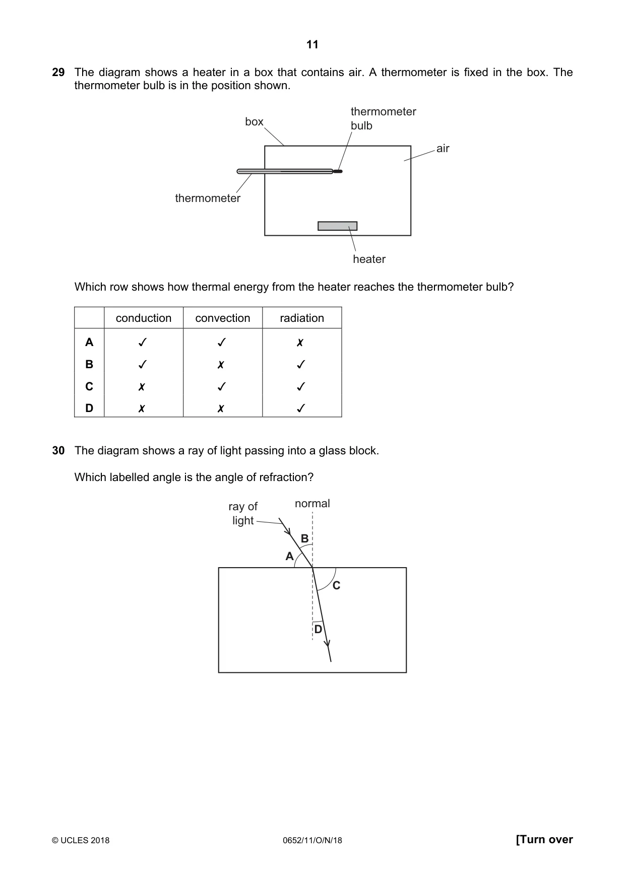 Cambridge IGCSE Physical Science 0652 2018 Oct/Nov Paper 1 · Variant 1 question paper, page 11 of 20