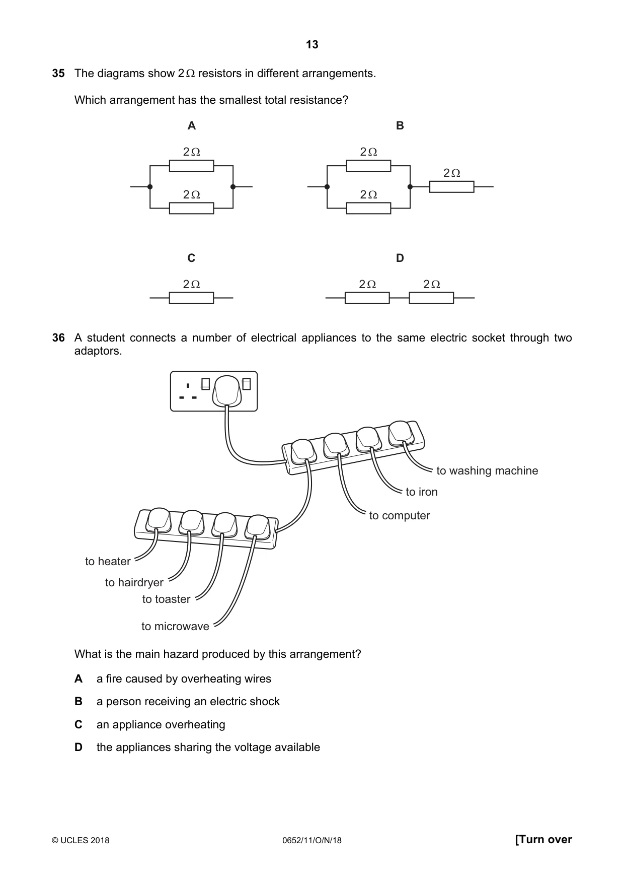 Cambridge IGCSE Physical Science 0652 2018 Oct/Nov Paper 1 · Variant 1 question paper, page 13 of 20