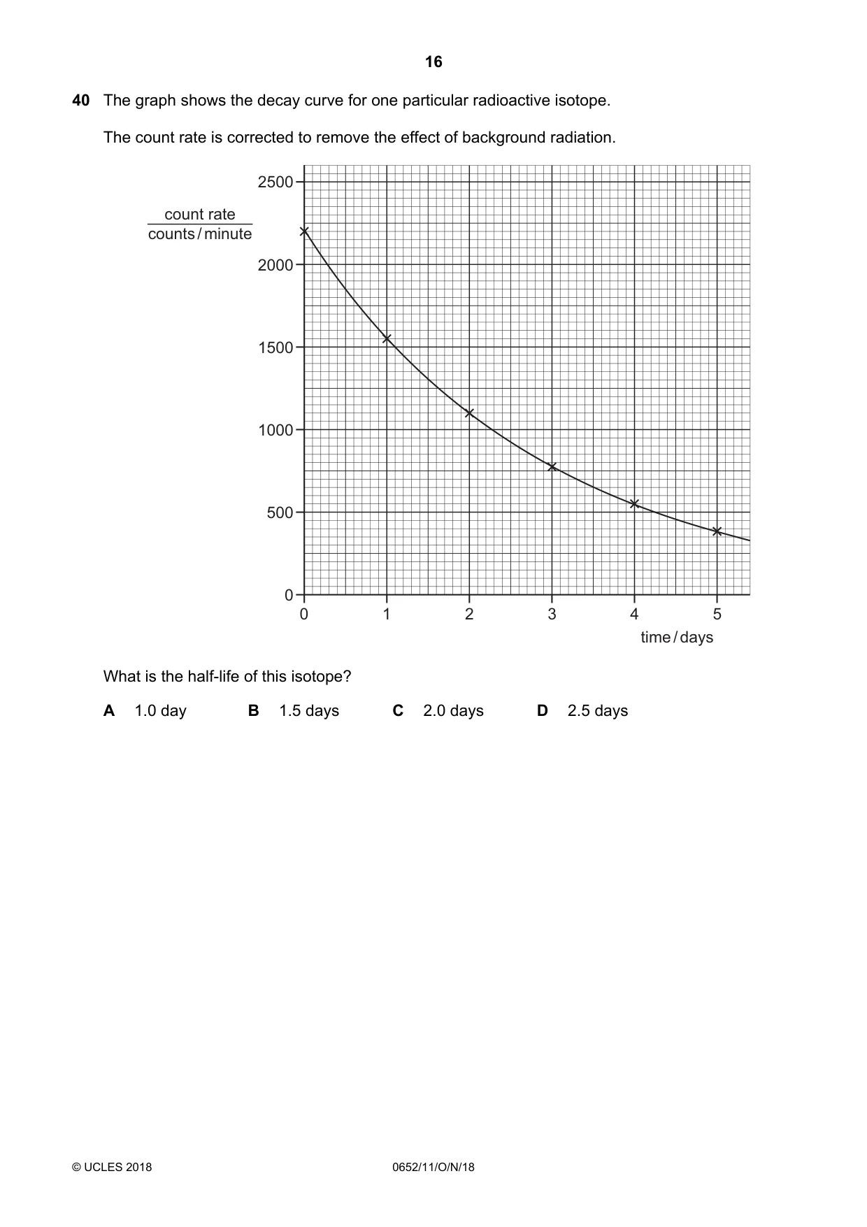 Cambridge IGCSE Physical Science 0652 2018 Oct/Nov Paper 1 · Variant 1 question paper, page 16 of 20