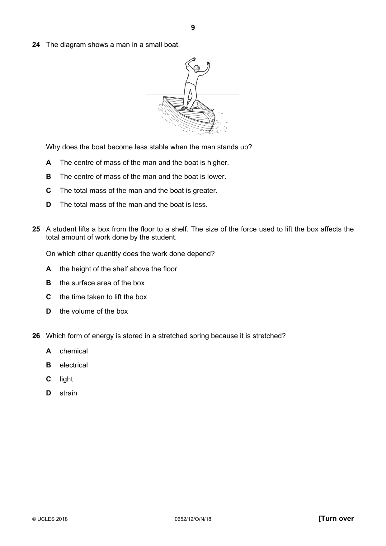 Cambridge IGCSE Physical Science 0652 2018 Oct/Nov Paper 1 · Variant 2 question paper, page 9 of 20