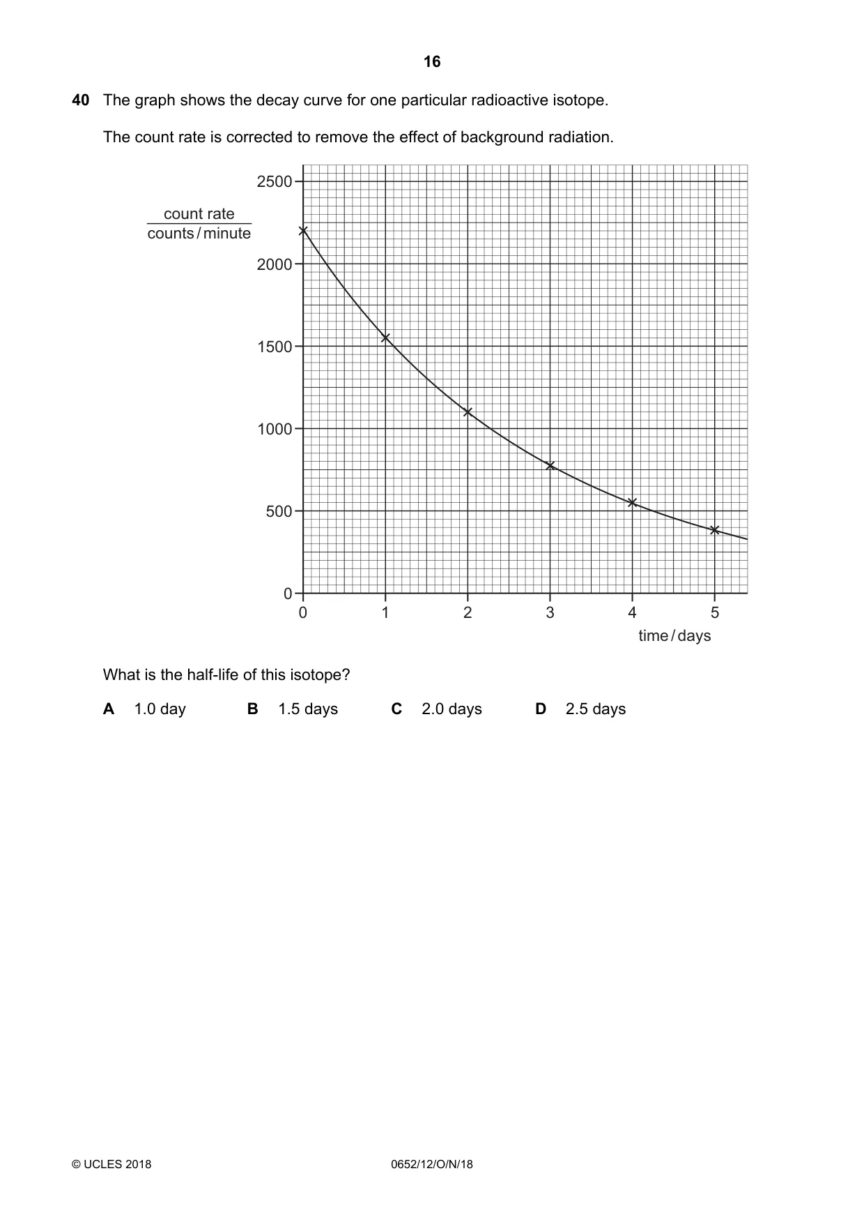 Cambridge IGCSE Physical Science 0652 2018 Oct/Nov Paper 1 · Variant 2 question paper, page 16 of 20