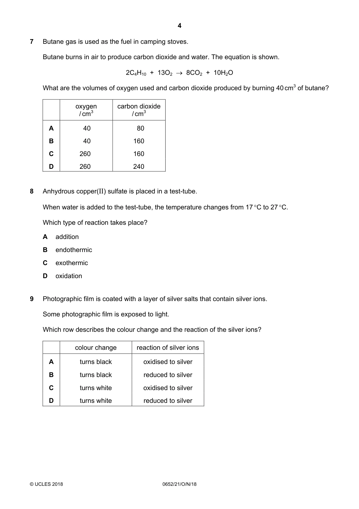 Cambridge IGCSE Physical Science 0652 2018 Oct/Nov Paper 2 · Variant 1 question paper, page 4 of 16