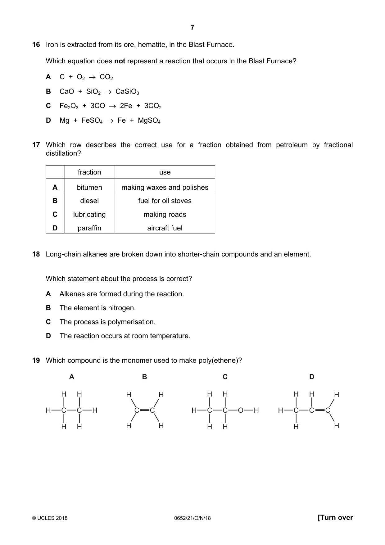 Cambridge IGCSE Physical Science 0652 2018 Oct/Nov Paper 2 · Variant 1 question paper, page 7 of 16