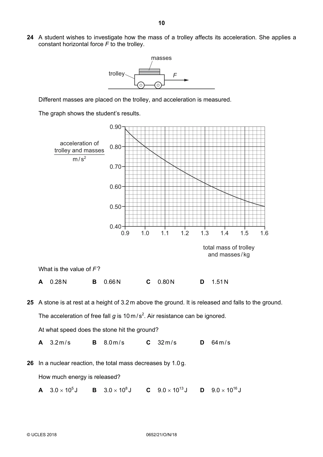 Cambridge IGCSE Physical Science 0652 2018 Oct/Nov Paper 2 · Variant 1 question paper, page 10 of 16