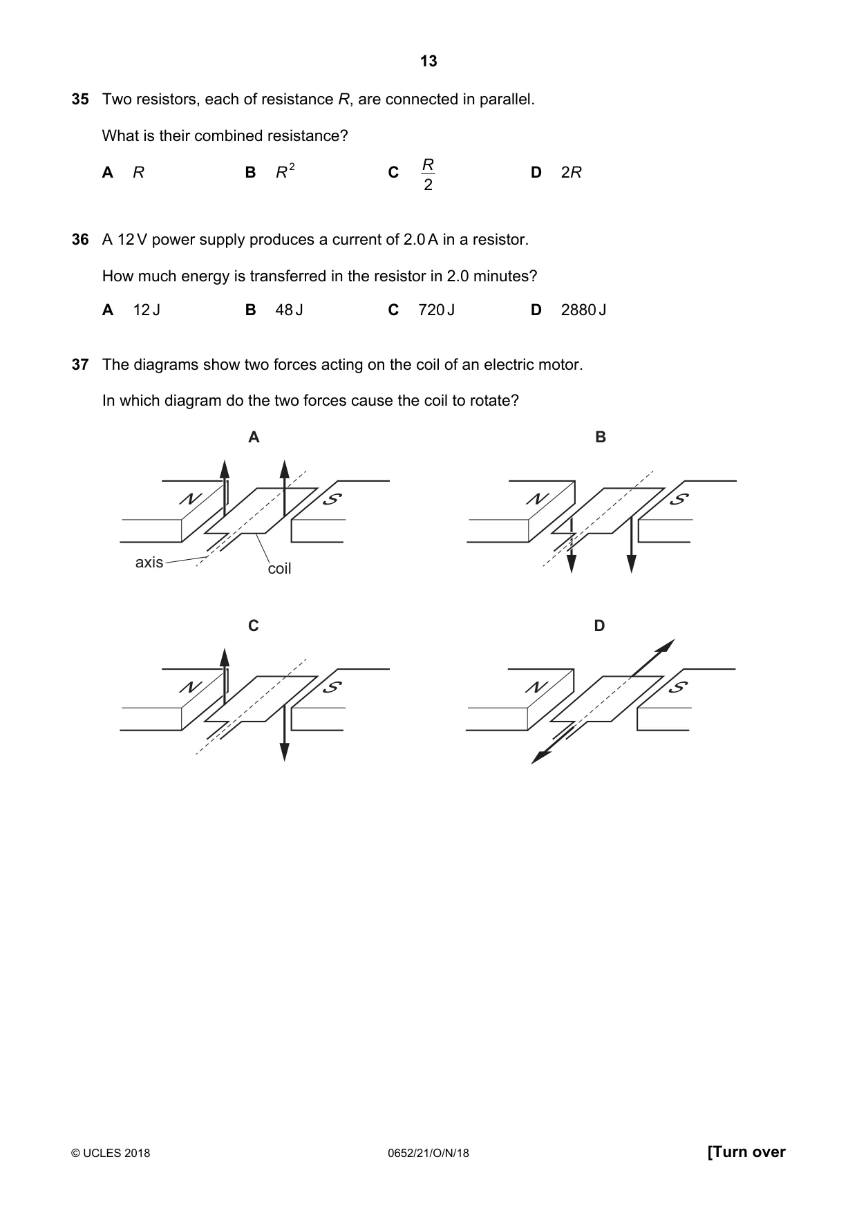 Cambridge IGCSE Physical Science 0652 2018 Oct/Nov Paper 2 · Variant 1 question paper, page 13 of 16