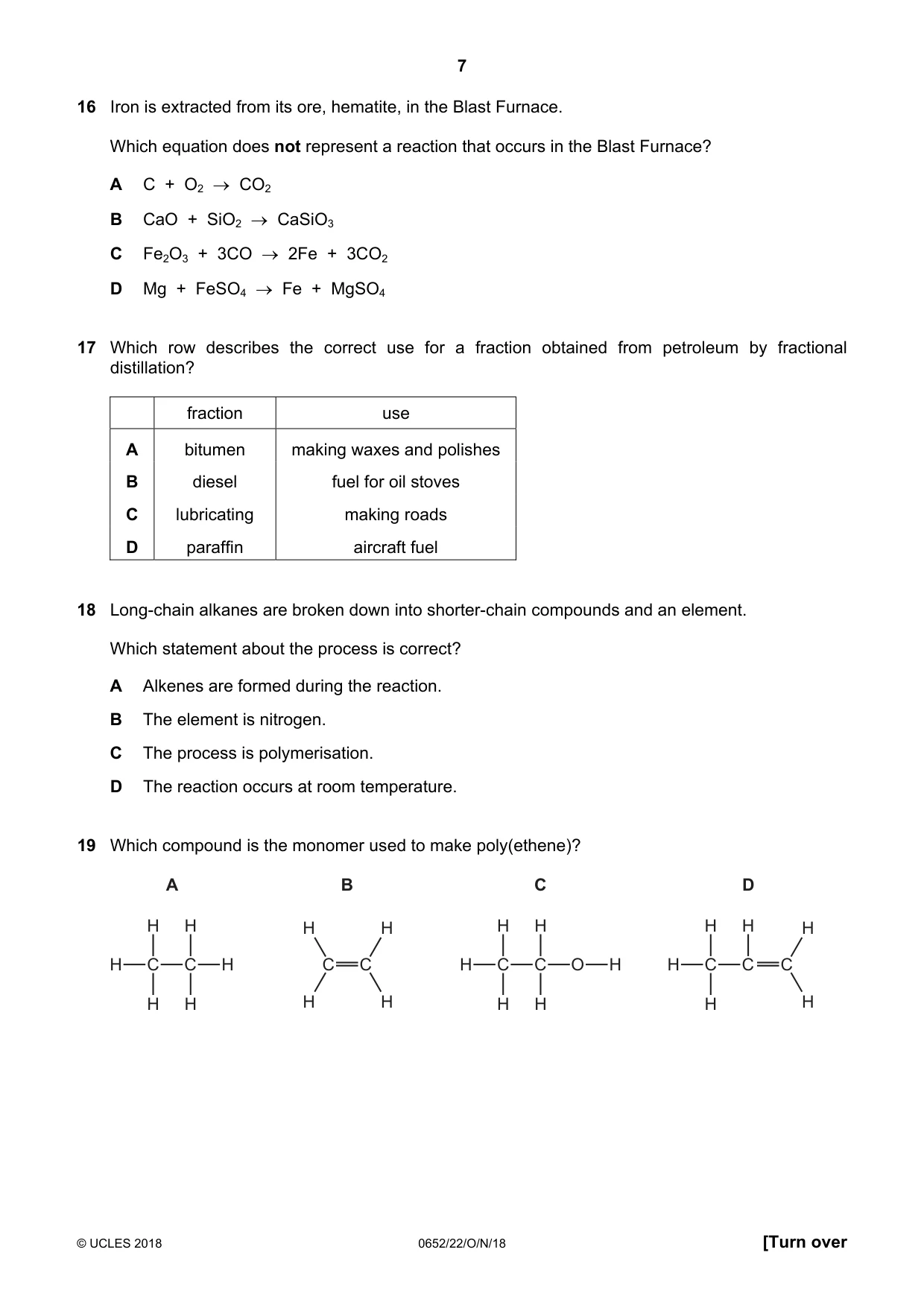 Cambridge IGCSE Physical Science 0652 2018 Oct/Nov Paper 2 · Variant 2 question paper, page 7 of 16