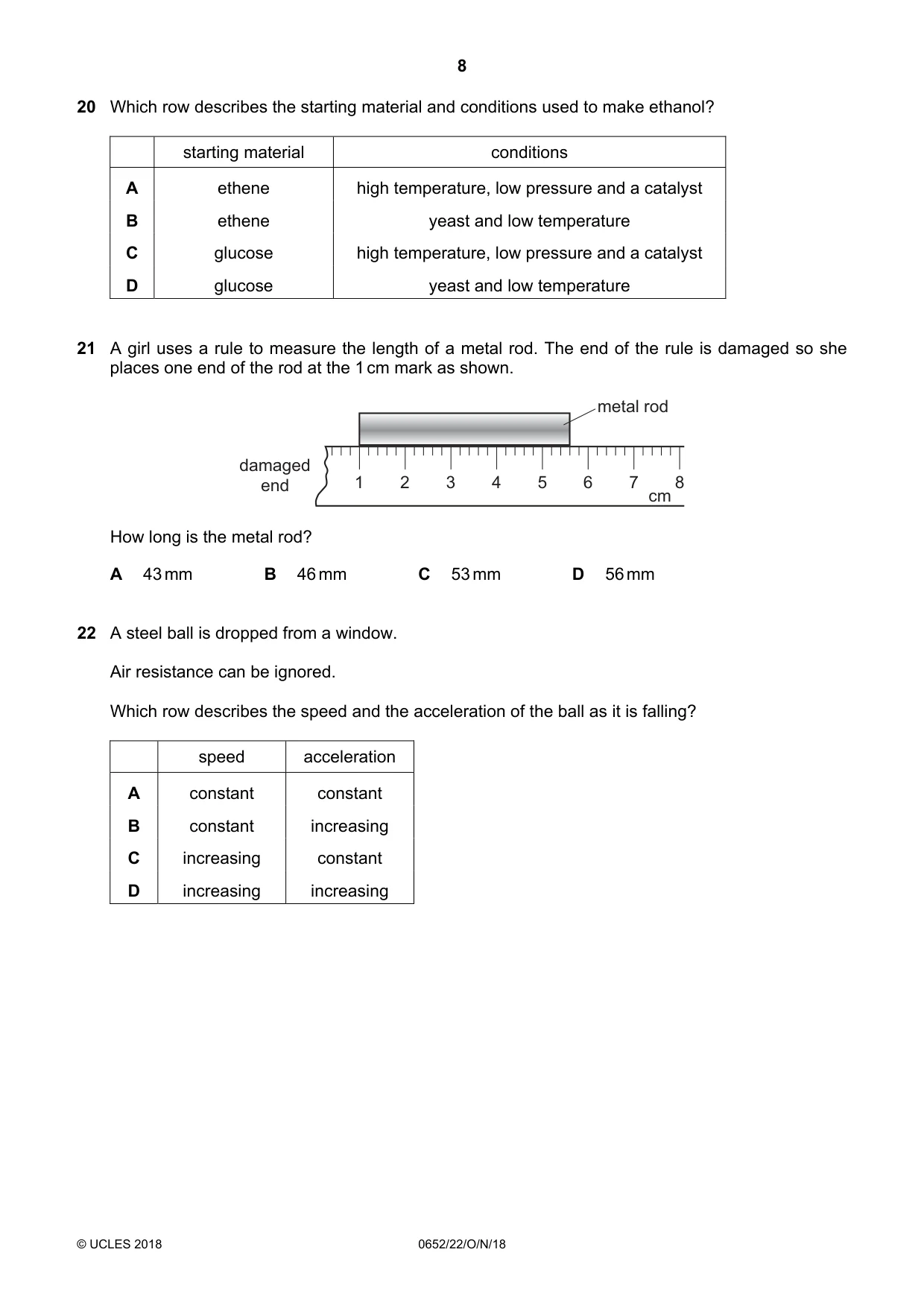 Cambridge IGCSE Physical Science 0652 2018 Oct/Nov Paper 2 · Variant 2 question paper, page 8 of 16