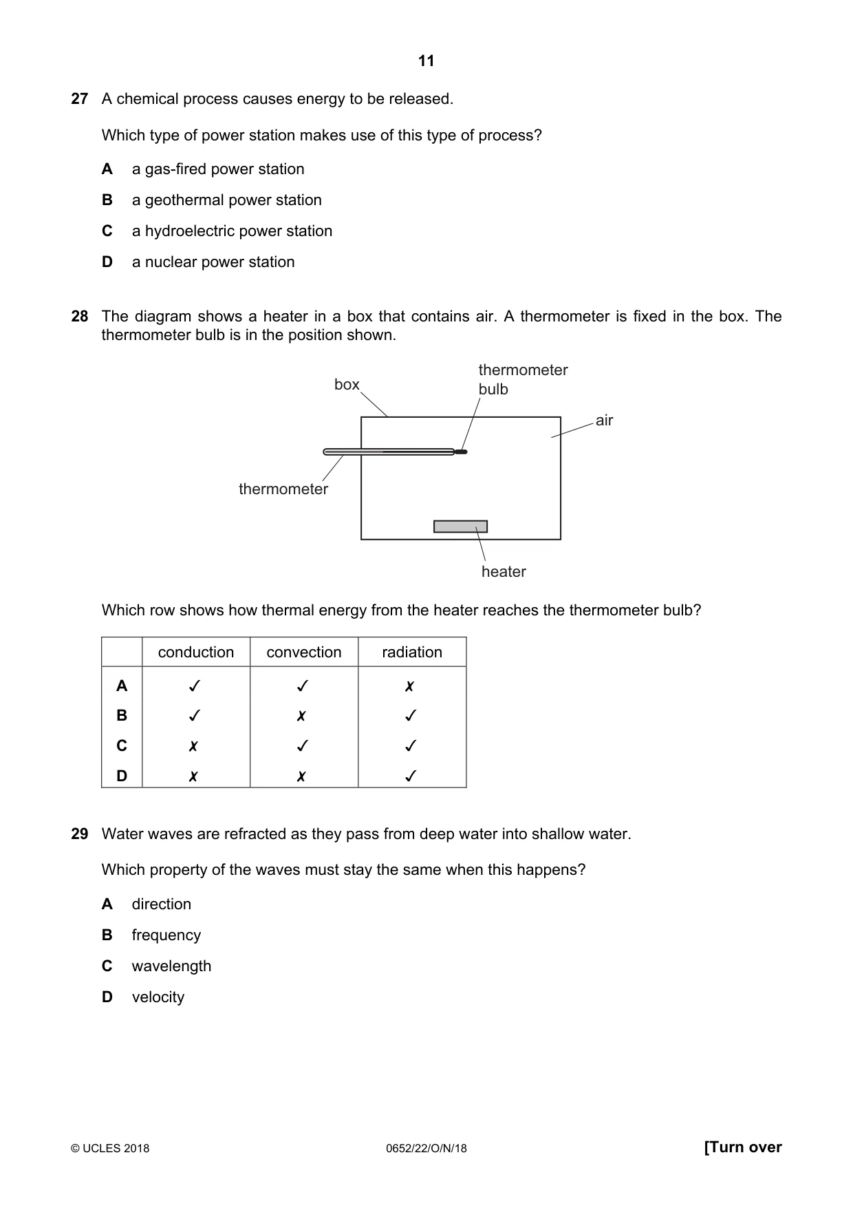 Cambridge IGCSE Physical Science 0652 2018 Oct/Nov Paper 2 · Variant 2 question paper, page 11 of 16