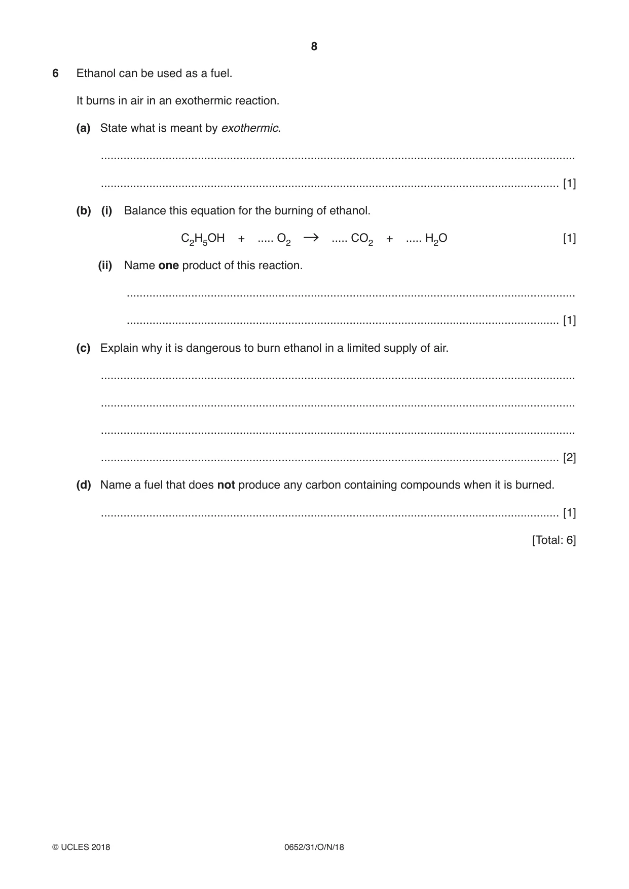 Cambridge IGCSE Physical Science 0652 2018 Oct/Nov Paper 3 · Variant 1 question paper, page 8 of 20