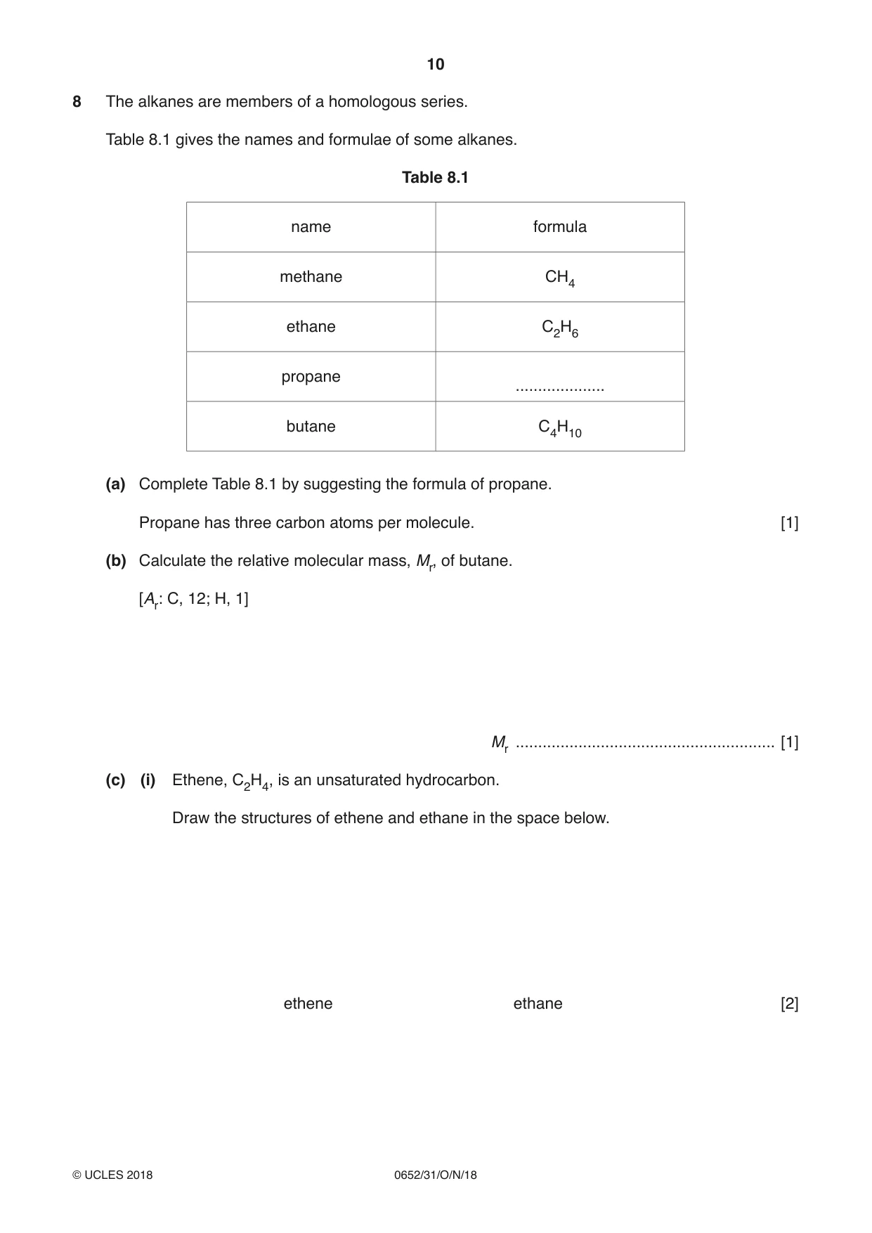 Cambridge IGCSE Physical Science 0652 2018 Oct/Nov Paper 3 · Variant 1 question paper, page 10 of 20