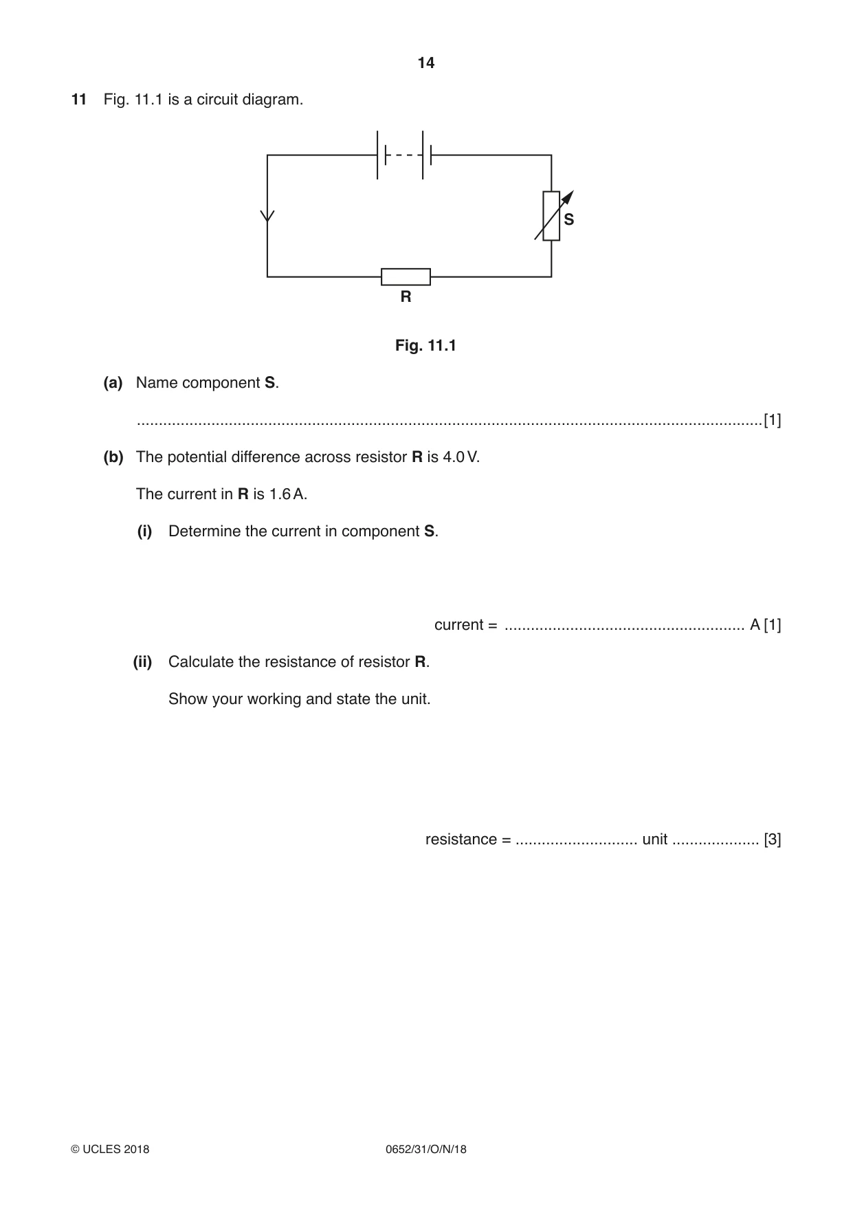 Cambridge IGCSE Physical Science 0652 2018 Oct/Nov Paper 3 · Variant 1 question paper, page 14 of 20