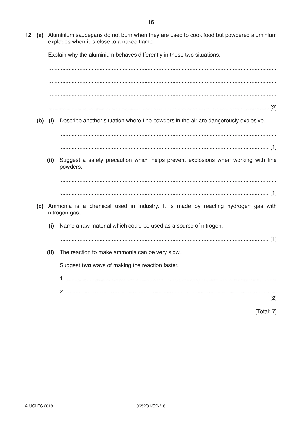 Cambridge IGCSE Physical Science 0652 2018 Oct/Nov Paper 3 · Variant 1 question paper, page 16 of 20