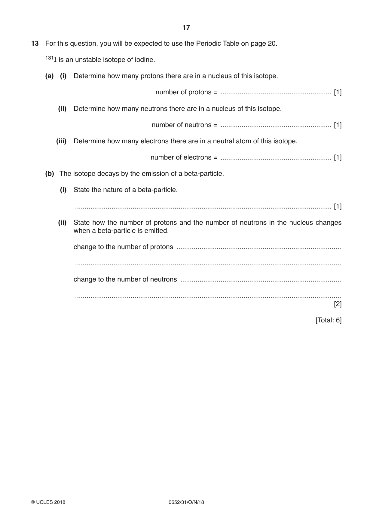 Cambridge IGCSE Physical Science 0652 2018 Oct/Nov Paper 3 · Variant 1 question paper, page 17 of 20