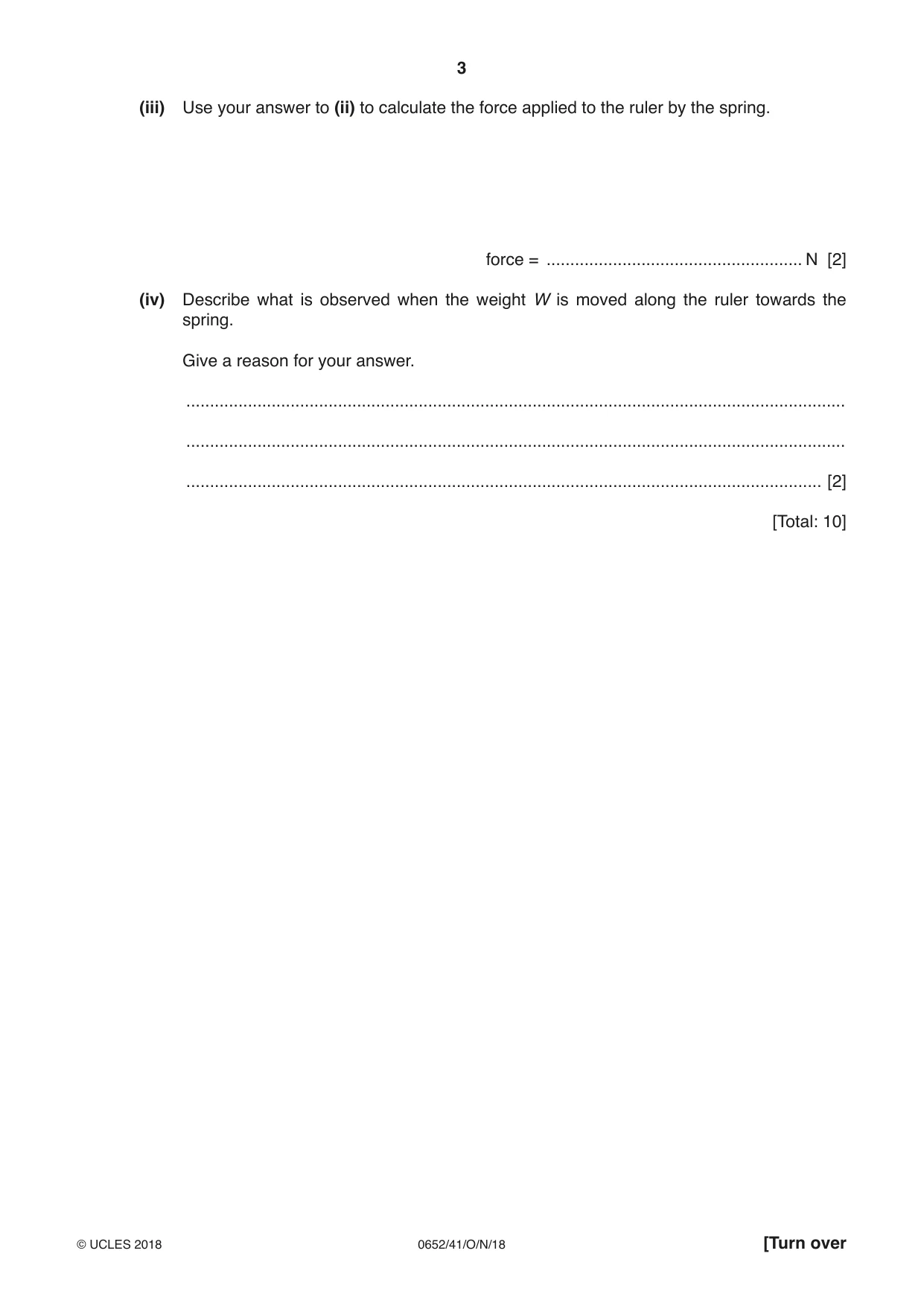 Cambridge IGCSE Physical Science 0652 2018 Oct/Nov Paper 4 · Variant 1 question paper, page 3 of 20