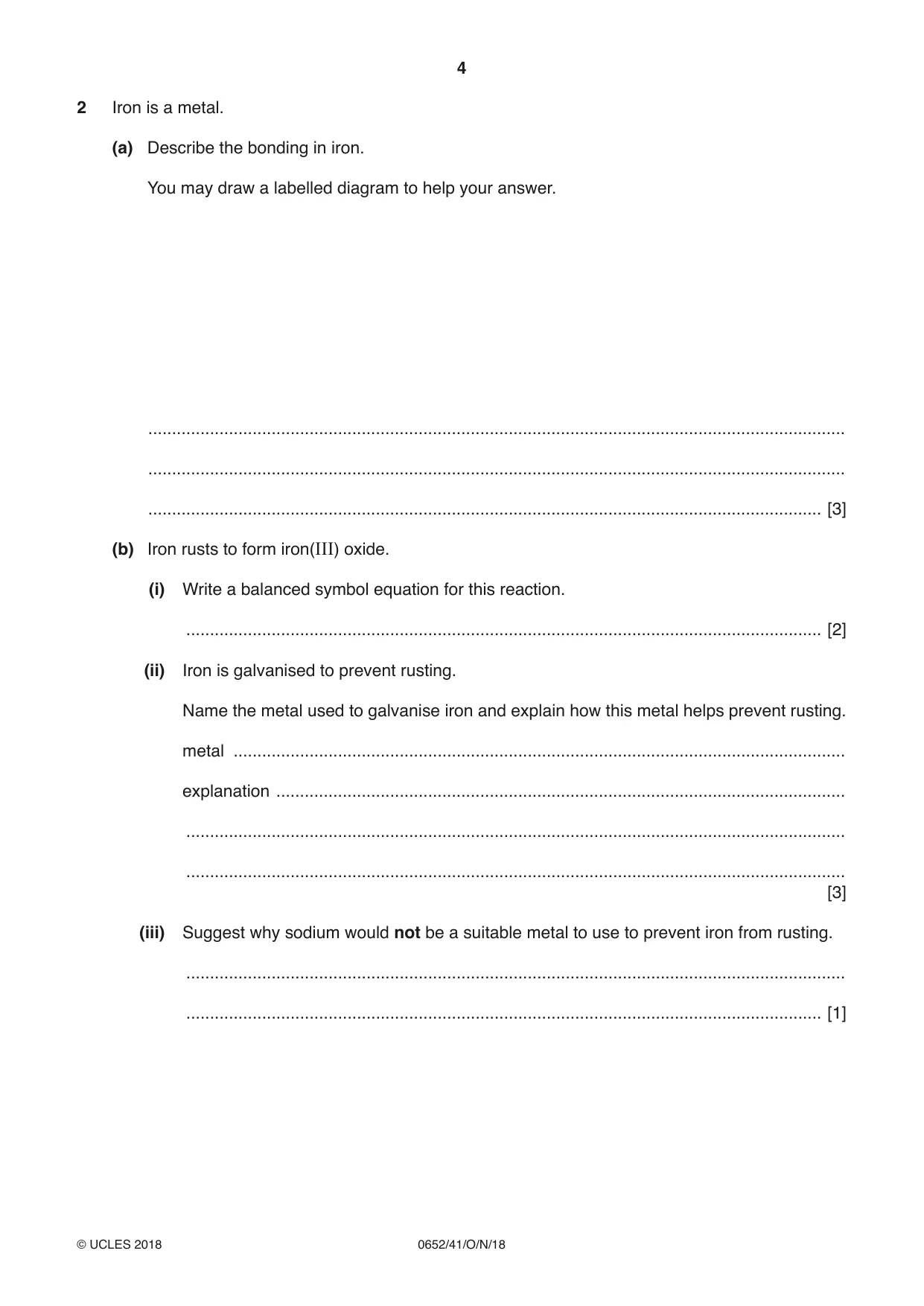 Cambridge IGCSE Physical Science 0652 2018 Oct/Nov Paper 4 · Variant 1 question paper, page 4 of 20