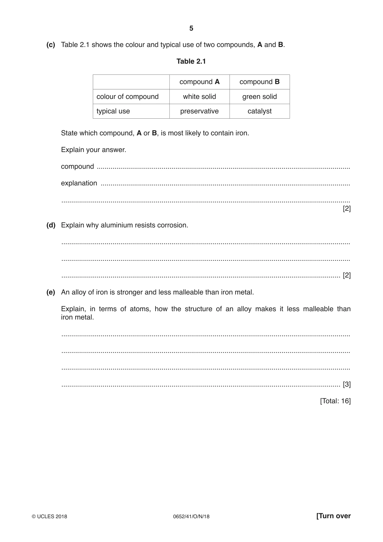 Cambridge IGCSE Physical Science 0652 2018 Oct/Nov Paper 4 · Variant 1 question paper, page 5 of 20