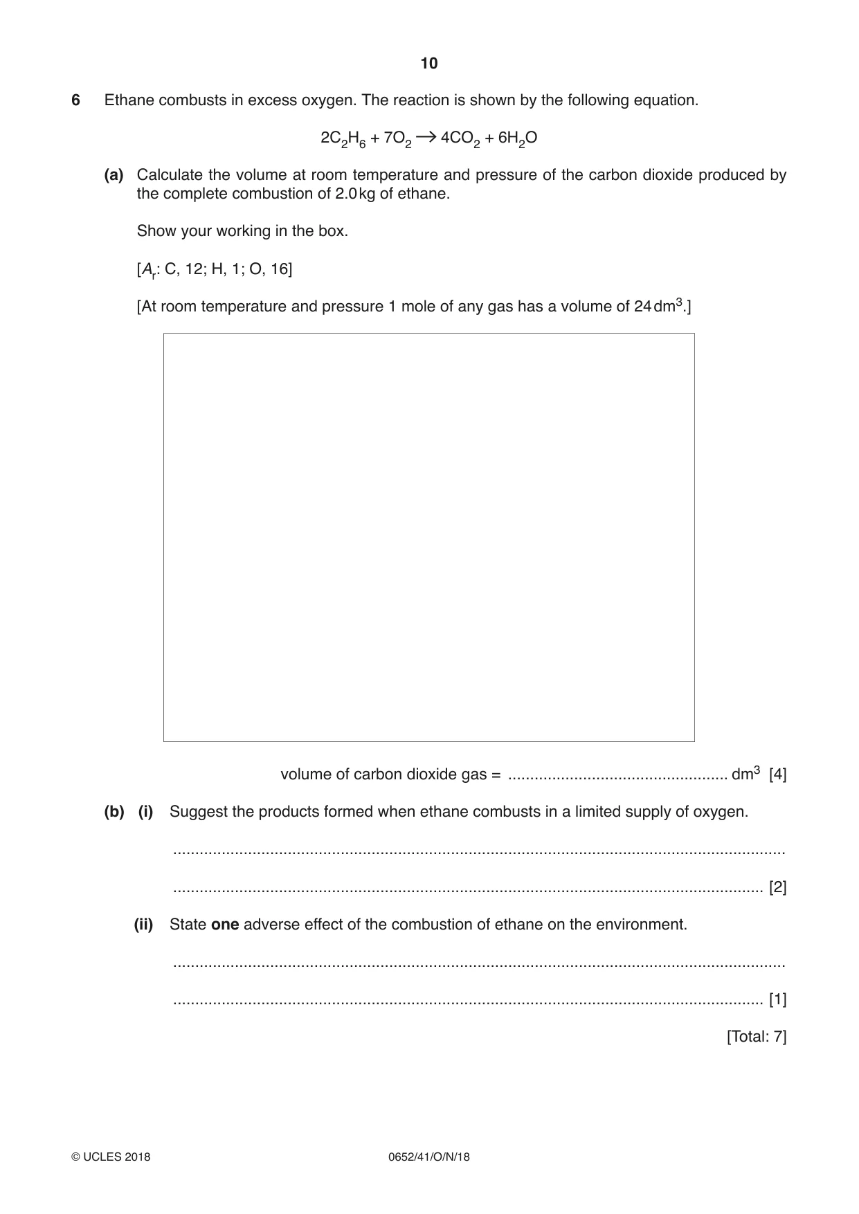 Cambridge IGCSE Physical Science 0652 2018 Oct/Nov Paper 4 · Variant 1 question paper, page 10 of 20