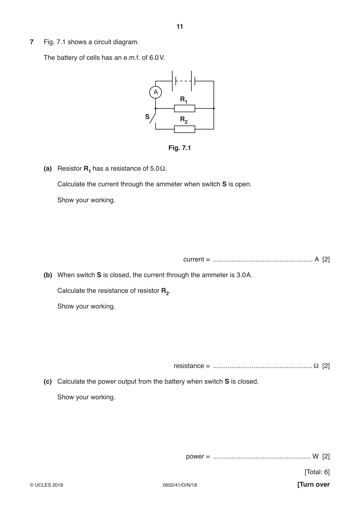Cambridge IGCSE Physical Science 0652 2018 Oct/Nov Paper 4 · Variant 1 question paper, page 11 of 20