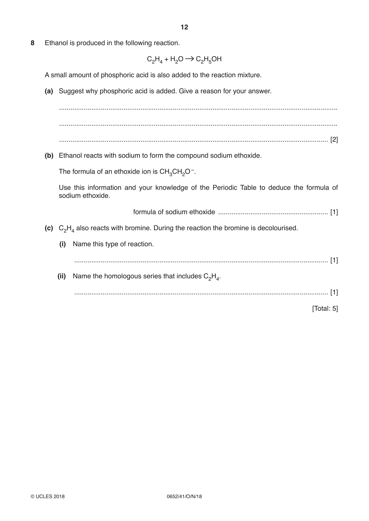 Cambridge IGCSE Physical Science 0652 2018 Oct/Nov Paper 4 · Variant 1 question paper, page 12 of 20