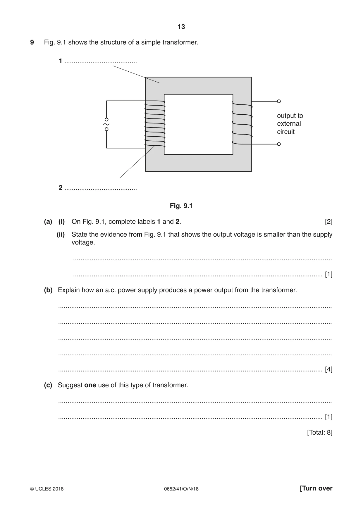 Cambridge IGCSE Physical Science 0652 2018 Oct/Nov Paper 4 · Variant 1 question paper, page 13 of 20