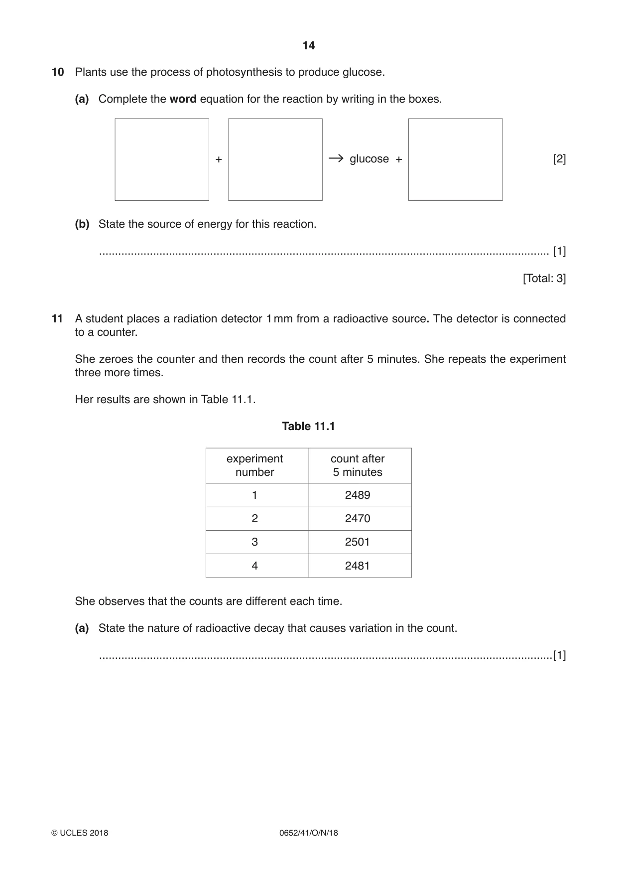 Cambridge IGCSE Physical Science 0652 2018 Oct/Nov Paper 4 · Variant 1 question paper, page 14 of 20